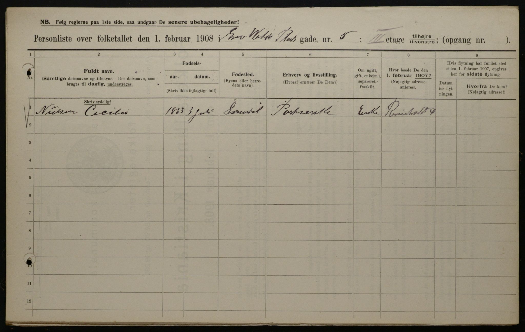 OBA, Municipal Census 1908 for Kristiania, 1908, p. 26919