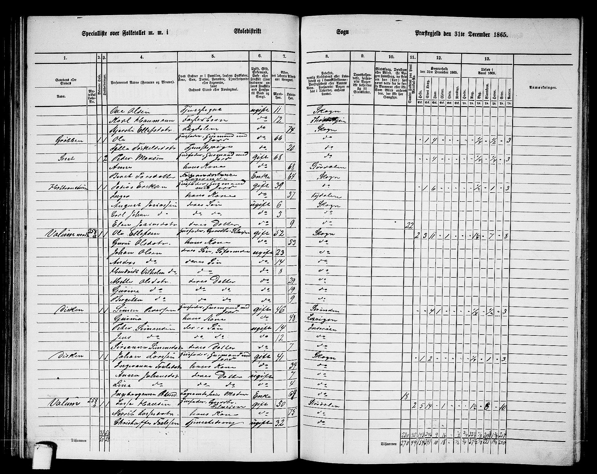 RA, 1865 census for Skogn, 1865, p. 93