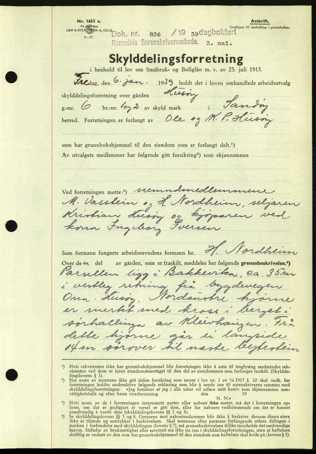 Romsdal sorenskriveri, AV/SAT-A-4149/1/2/2C: Mortgage book no. A6, 1938-1939, Diary no: : 836/1939