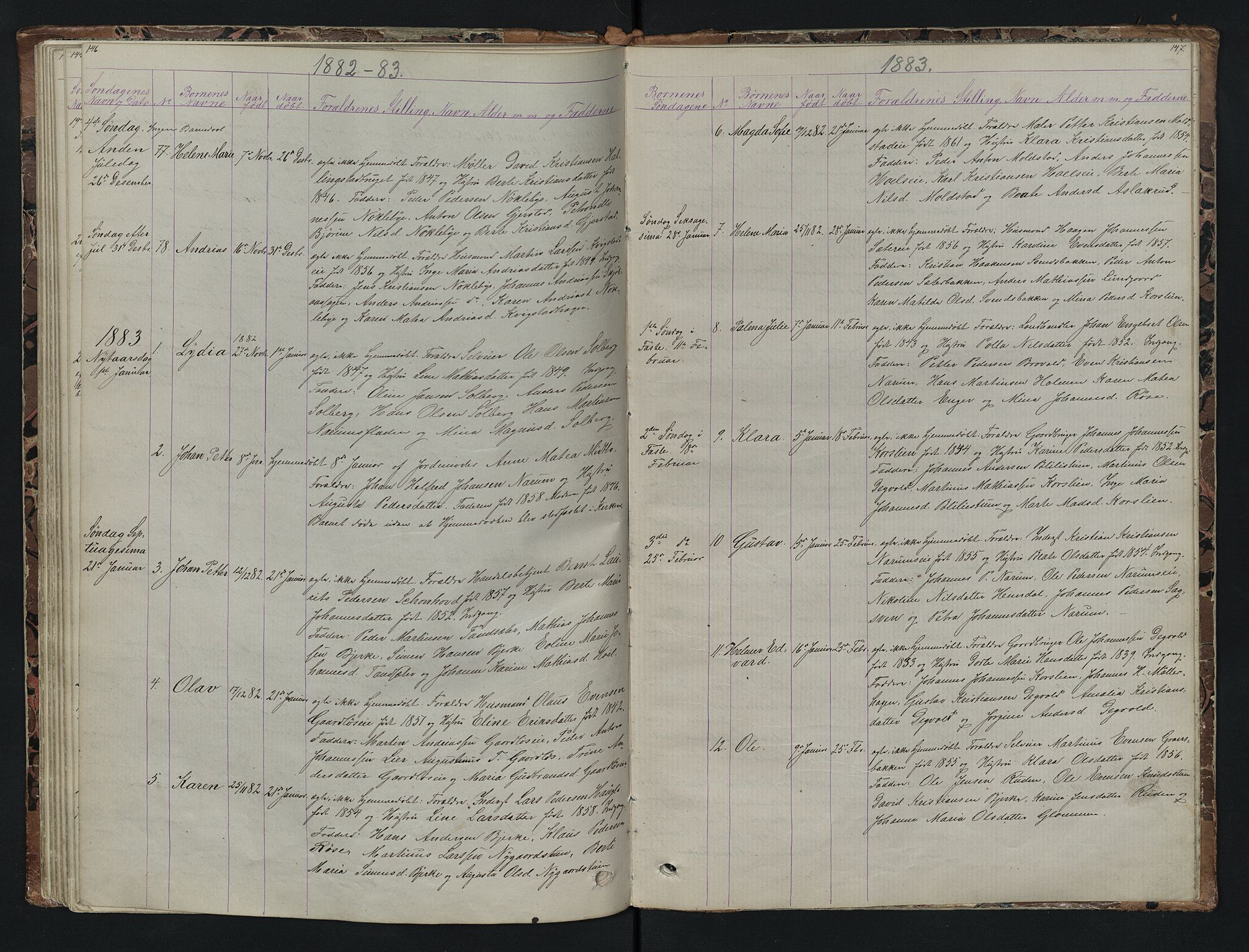 Vestre Toten prestekontor, SAH/PREST-108/H/Ha/Hab/L0007: Parish register (copy) no. 7, 1872-1900, p. 146-147