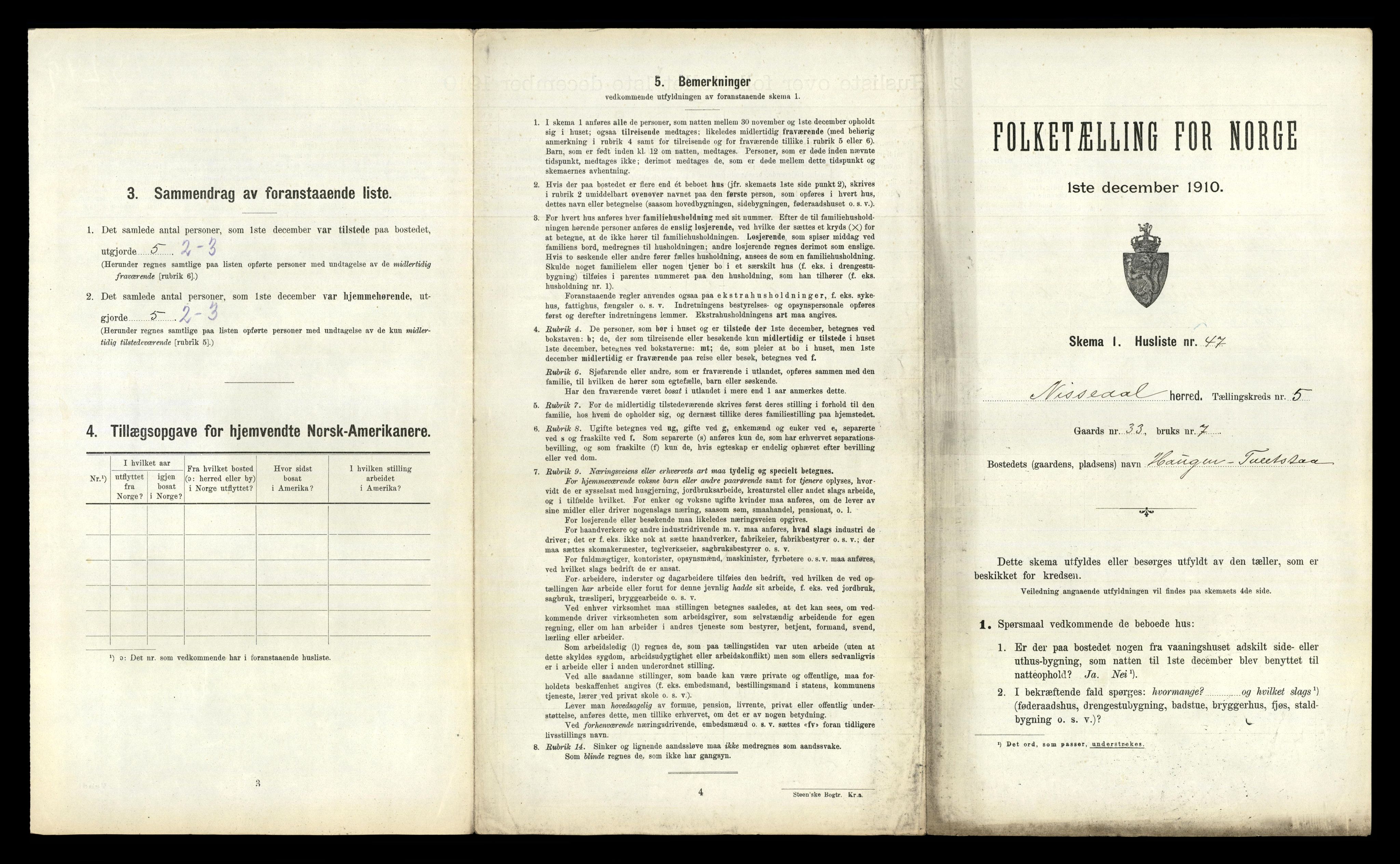 RA, 1910 census for Nissedal, 1910, p. 436