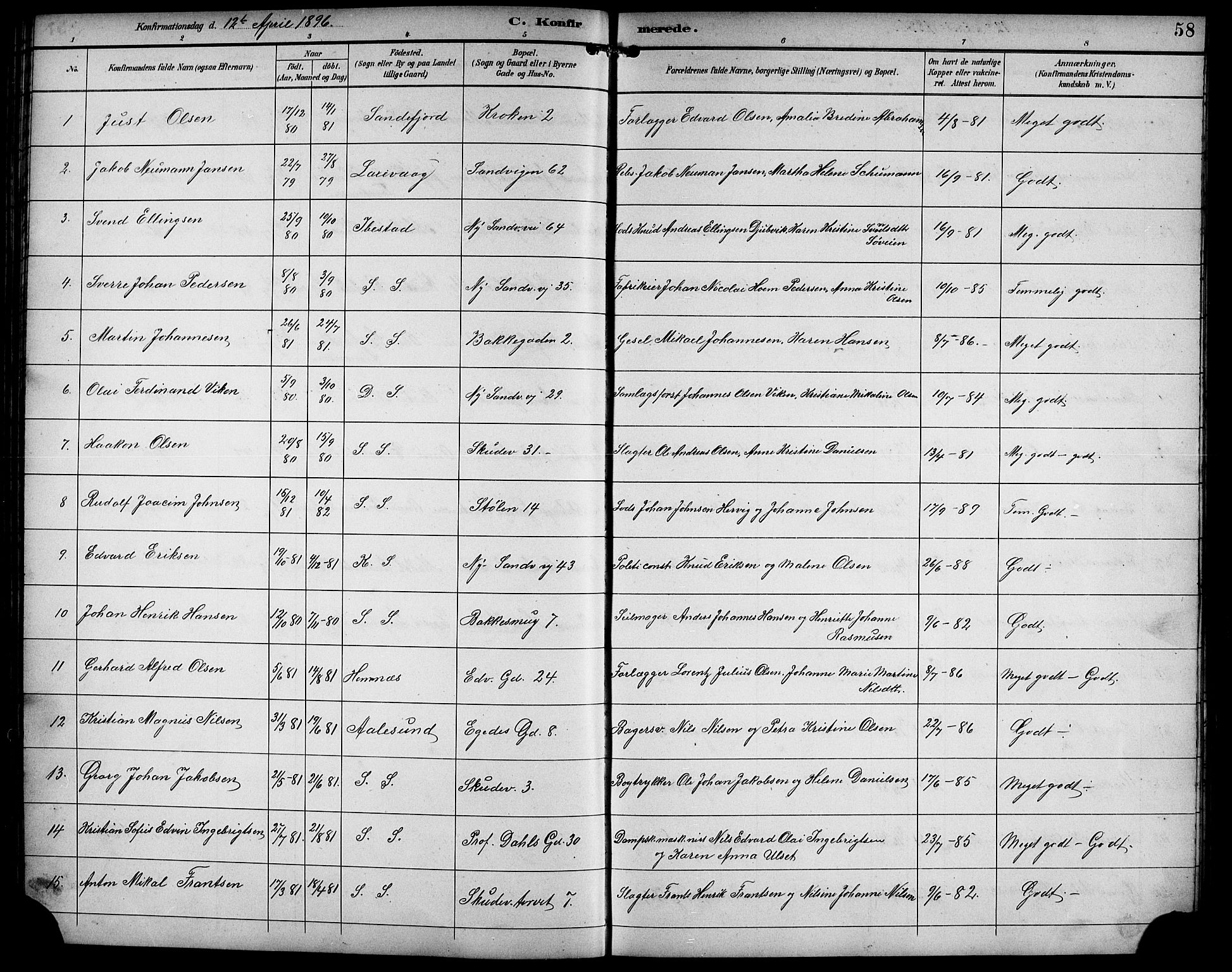 Sandviken Sokneprestembete, SAB/A-77601/H/Hb/L0003: Parish register (copy) no. A 4, 1892-1901, p. 58