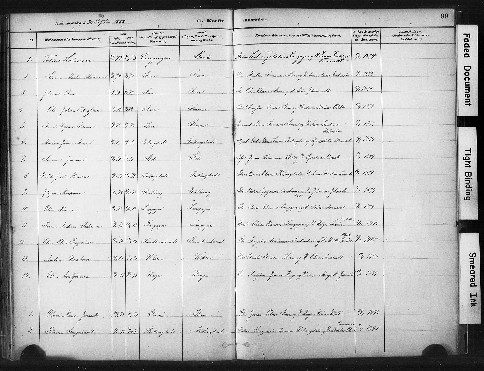 Skudenes sokneprestkontor, SAST/A -101849/H/Ha/Haa/L0010: Parish register (official) no. A 7, 1882-1912, p. 99