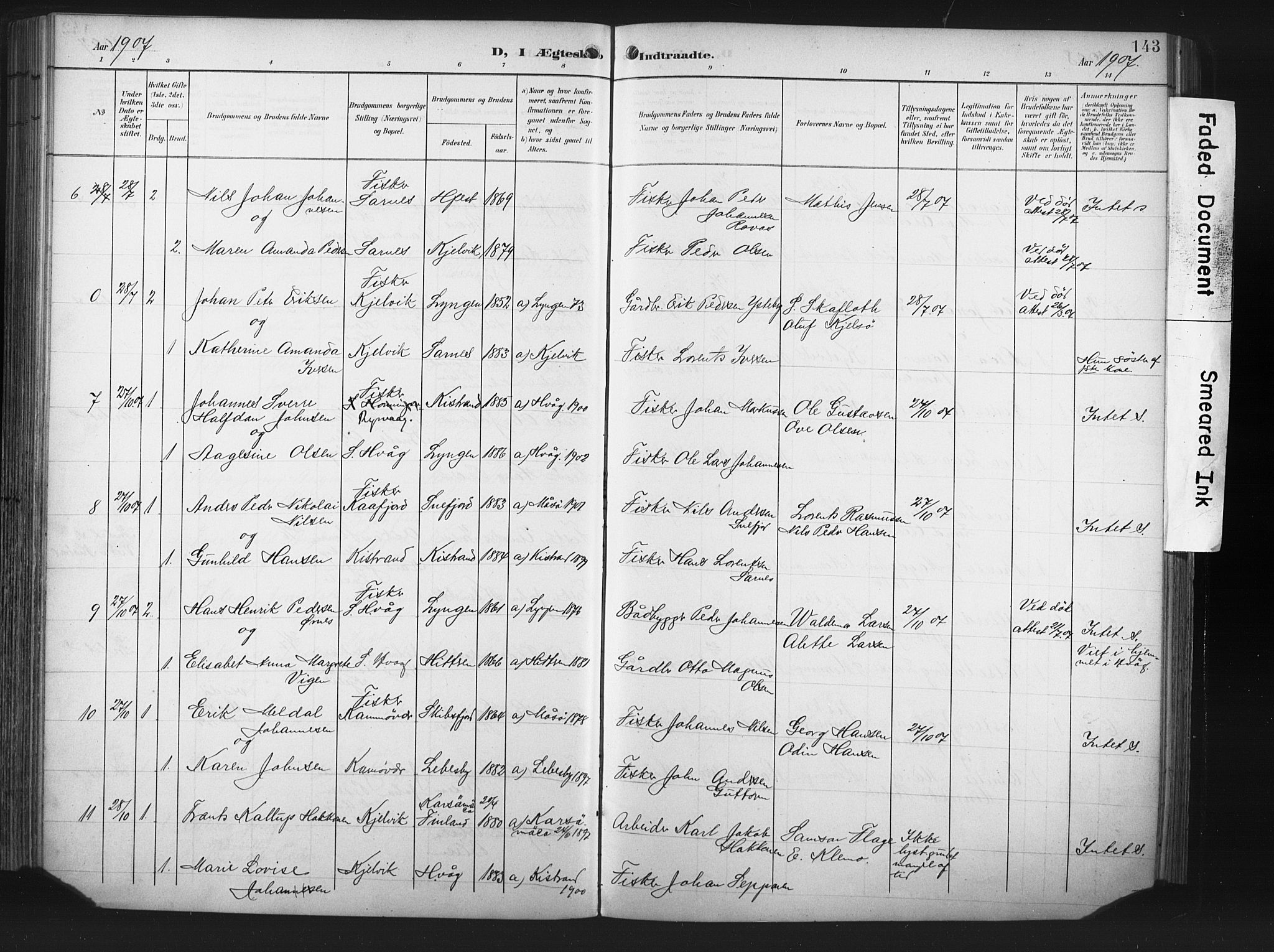 Måsøy sokneprestkontor, AV/SATØ-S-1348/H/Ha/L0008kirke: Parish register (official) no. 8, 1900-1910, p. 143