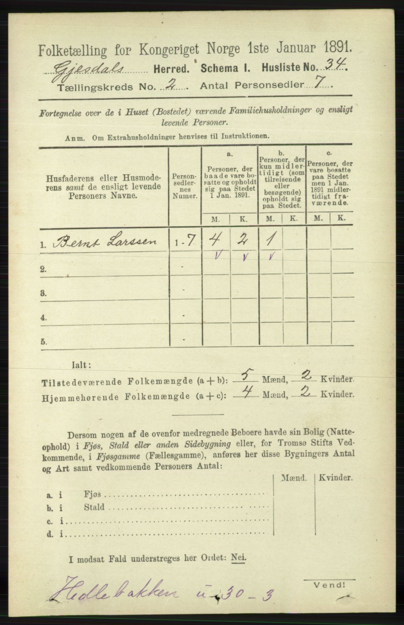 RA, 1891 census for 1122 Gjesdal, 1891, p. 377
