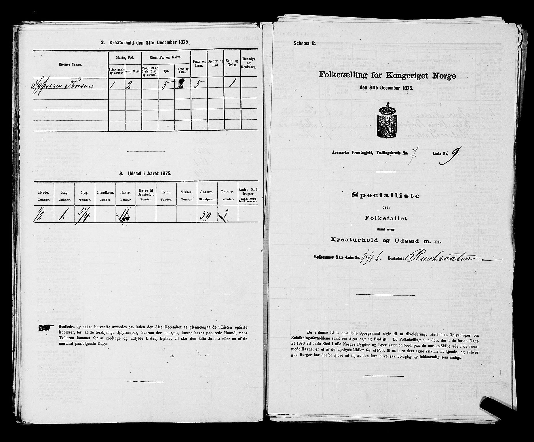 RA, 1875 census for 0118P Aremark, 1875, p. 990