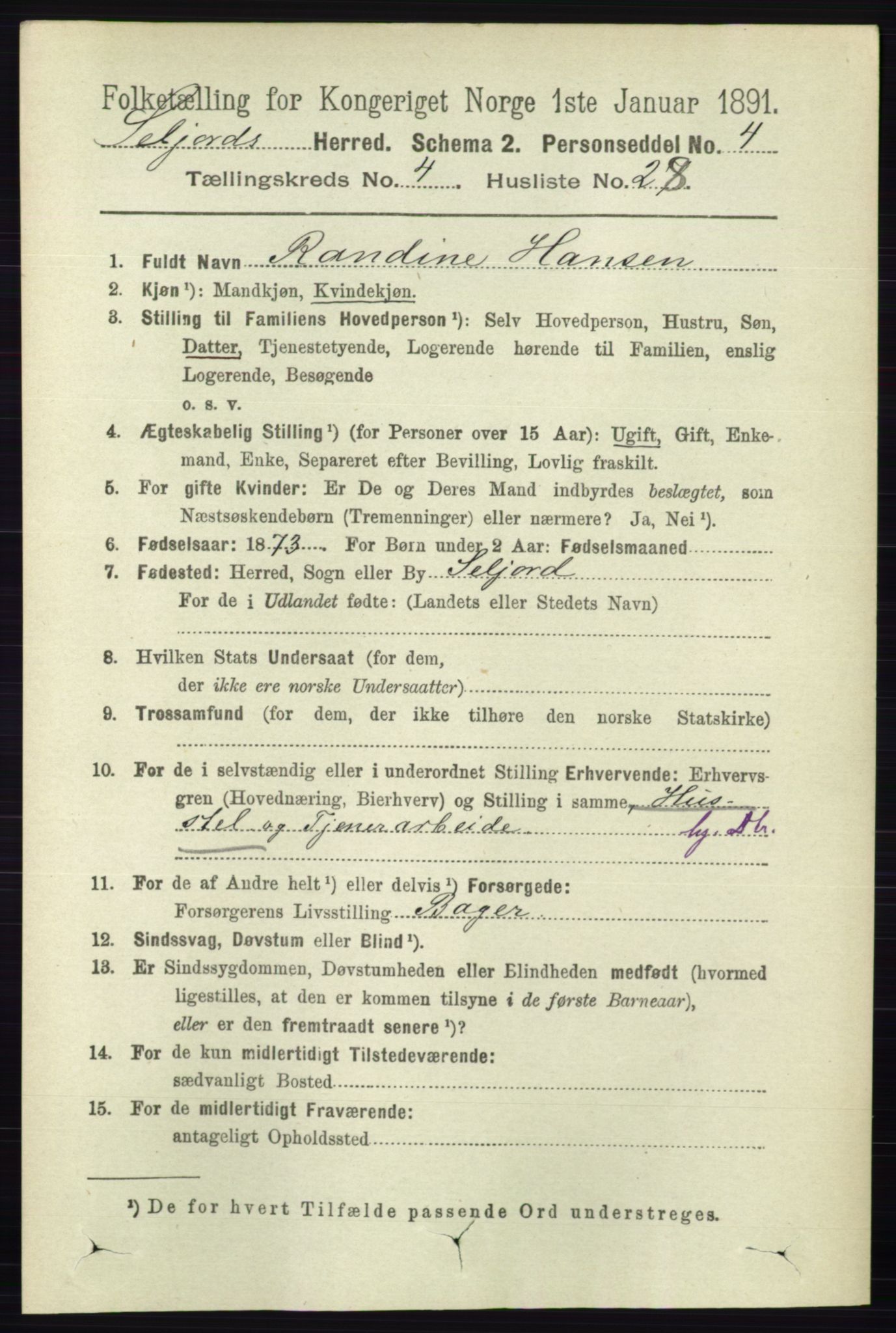 RA, 1891 census for 0828 Seljord, 1891, p. 1439