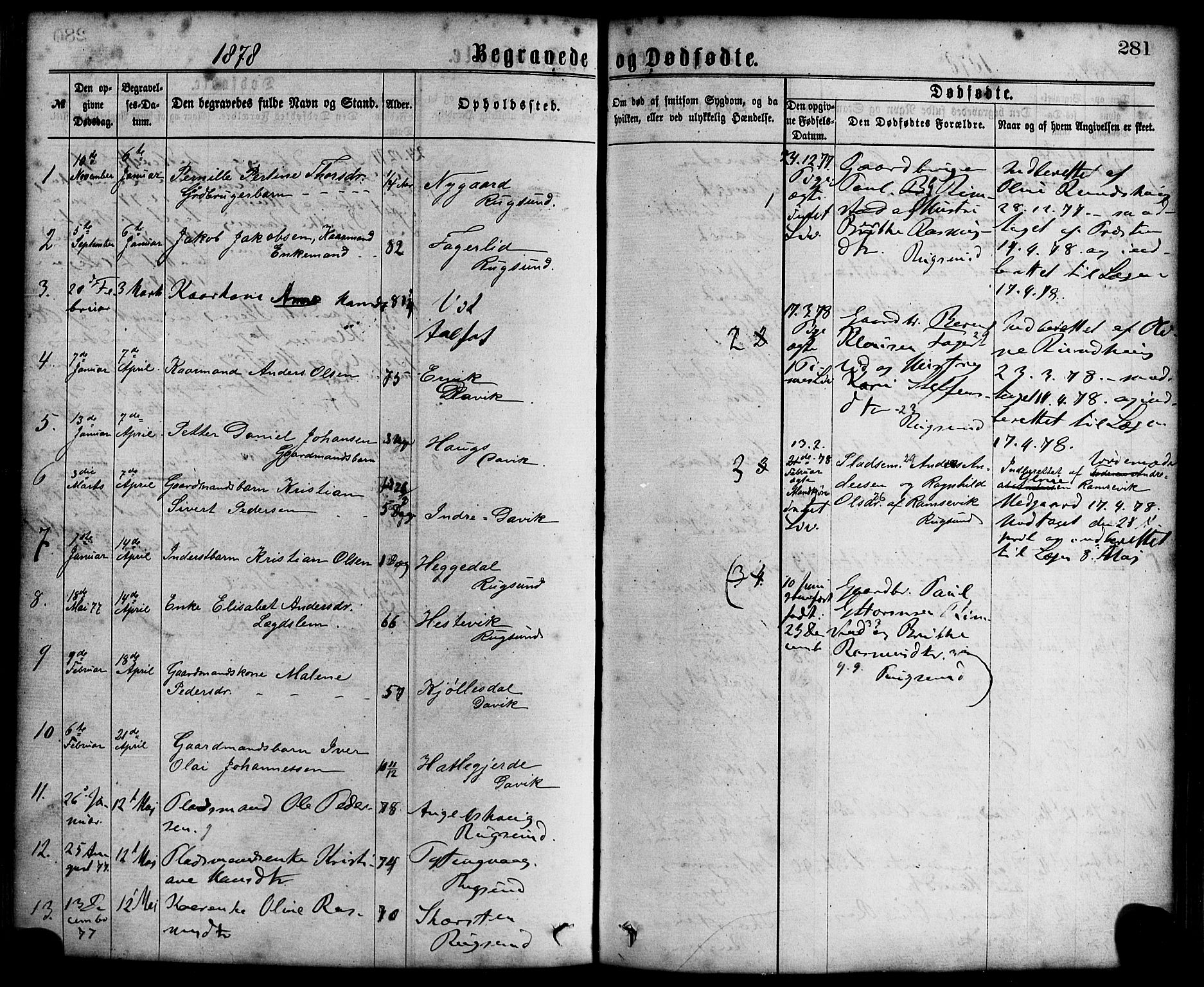 Davik sokneprestembete, SAB/A-79701/H/Haa/Haaa/L0006: Parish register (official) no. A 6, 1867-1881, p. 281