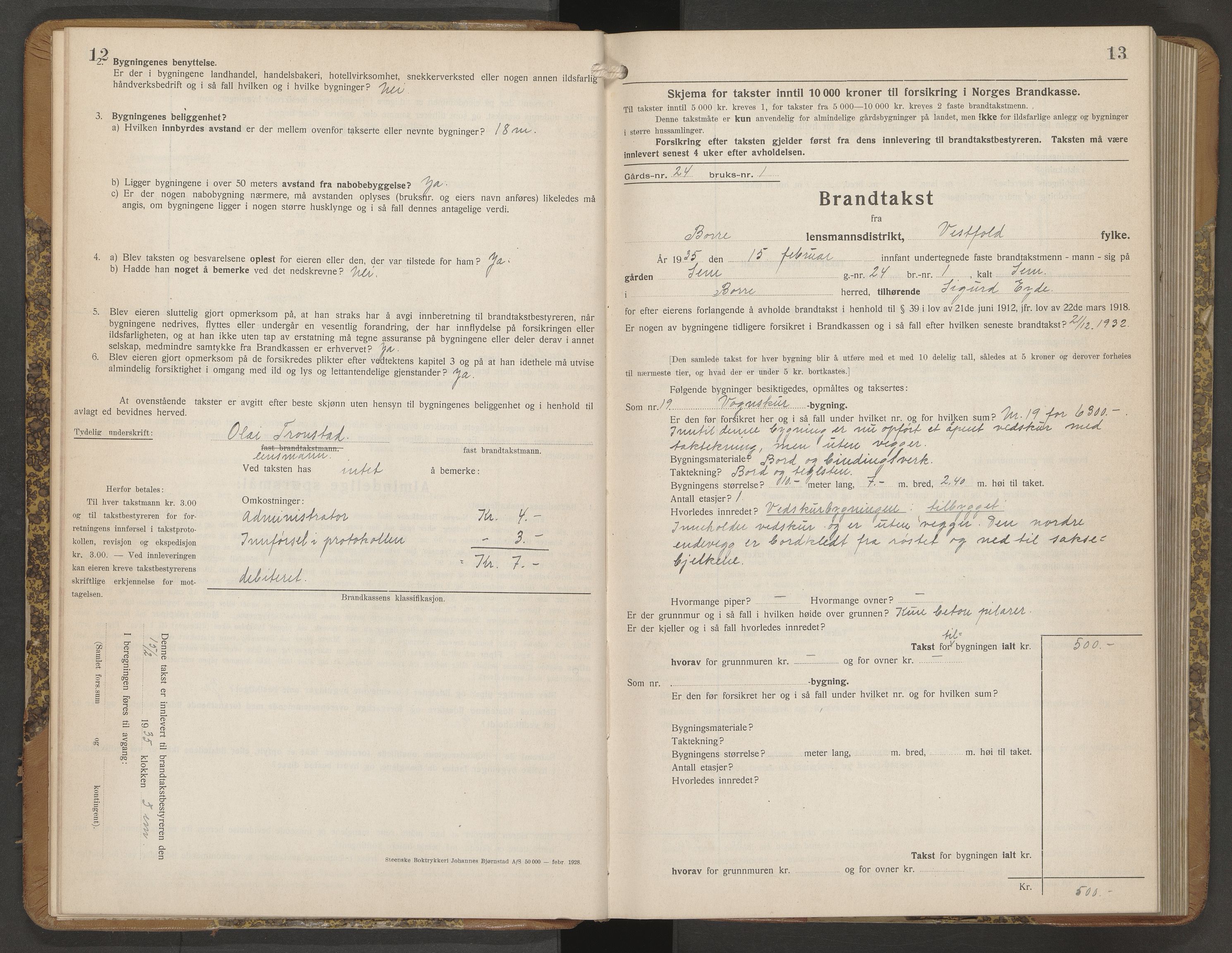 Borre lensmannskontor, AV/SAKO-A-533/Y/Yb/Ybb/L0005: Skjematakstprotokoll, 1935-1941