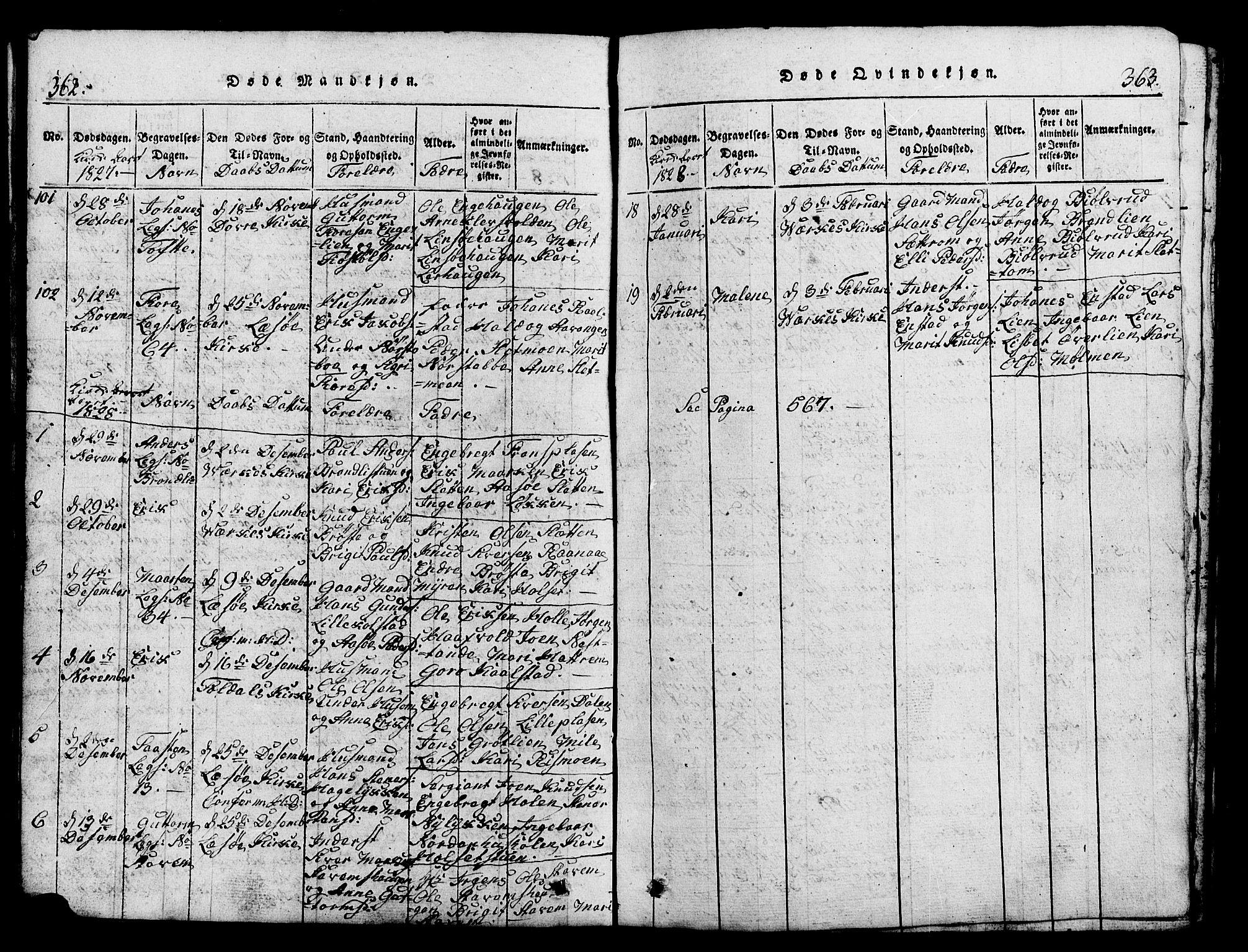 Lesja prestekontor, SAH/PREST-068/H/Ha/Hab/L0001: Parish register (copy) no. 1, 1820-1831, p. 362-363