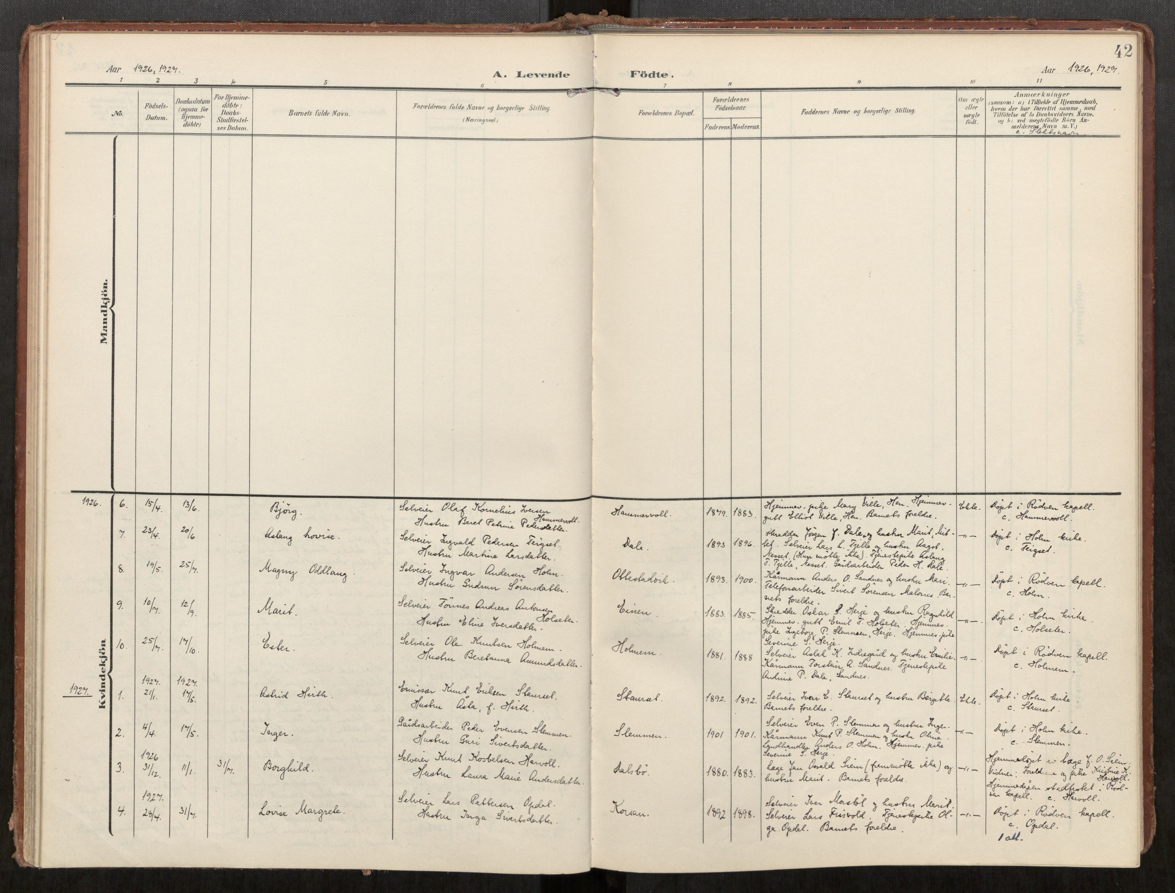 Ministerialprotokoller, klokkerbøker og fødselsregistre - Møre og Romsdal, AV/SAT-A-1454/549/L0618: Parish register (official) no. 549A01, 1906-1927, p. 42