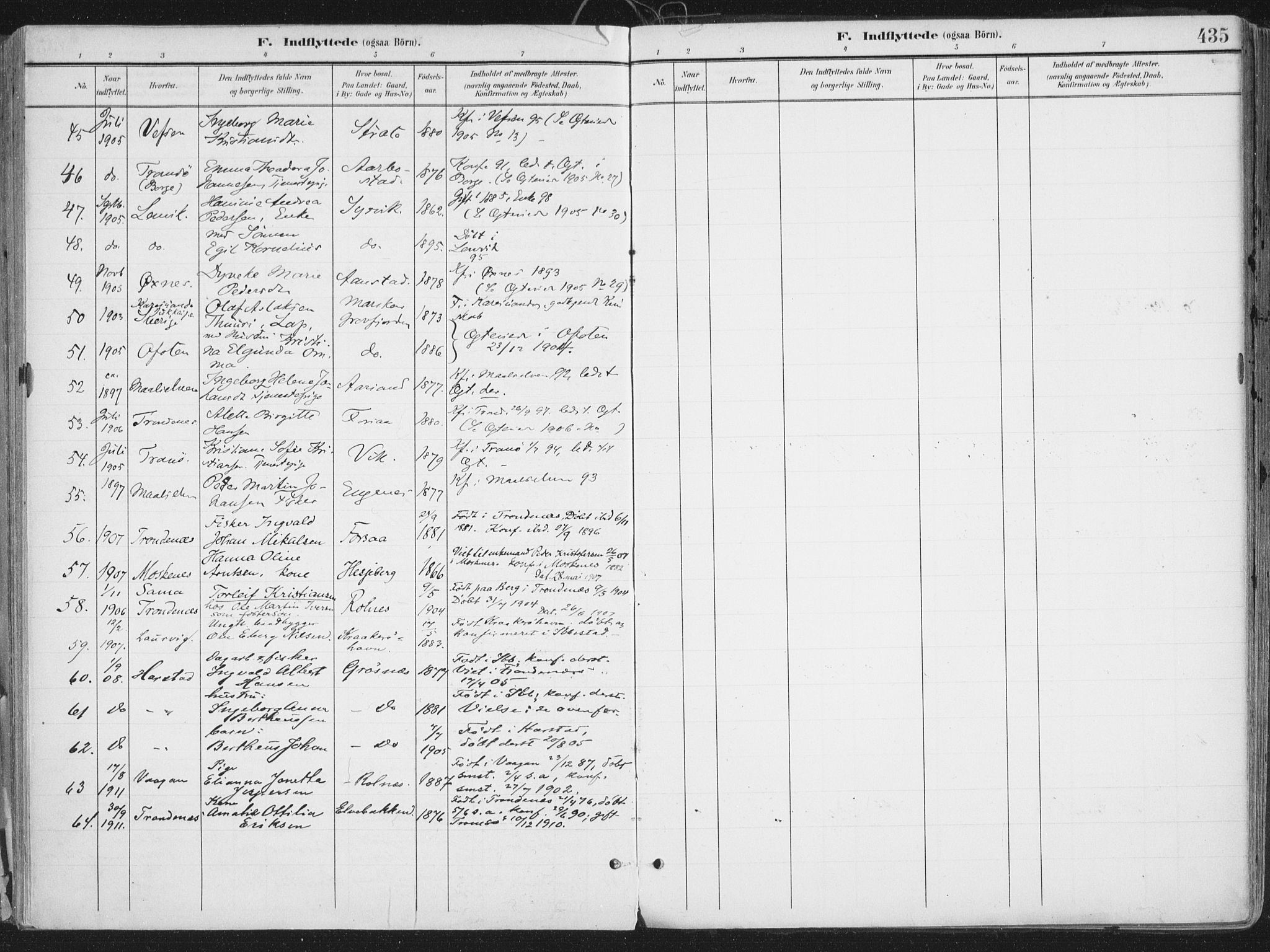 Ibestad sokneprestembete, SATØ/S-0077/H/Ha/Haa/L0017kirke: Parish register (official) no. 17, 1901-1914, p. 435