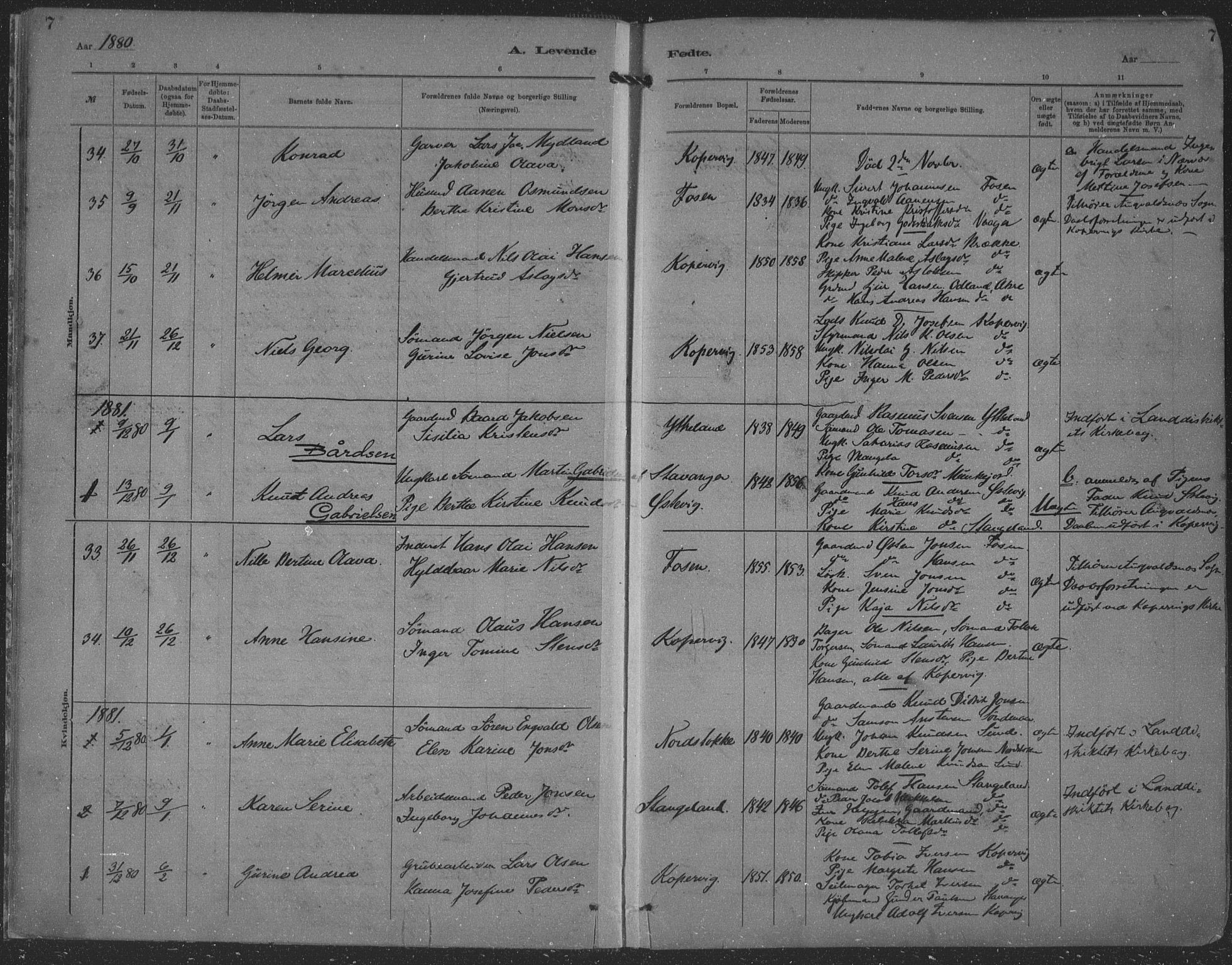 Kopervik sokneprestkontor, AV/SAST-A-101850/H/Ha/Haa/L0001: Parish register (official) no. A 1, 1880-1919, p. 7