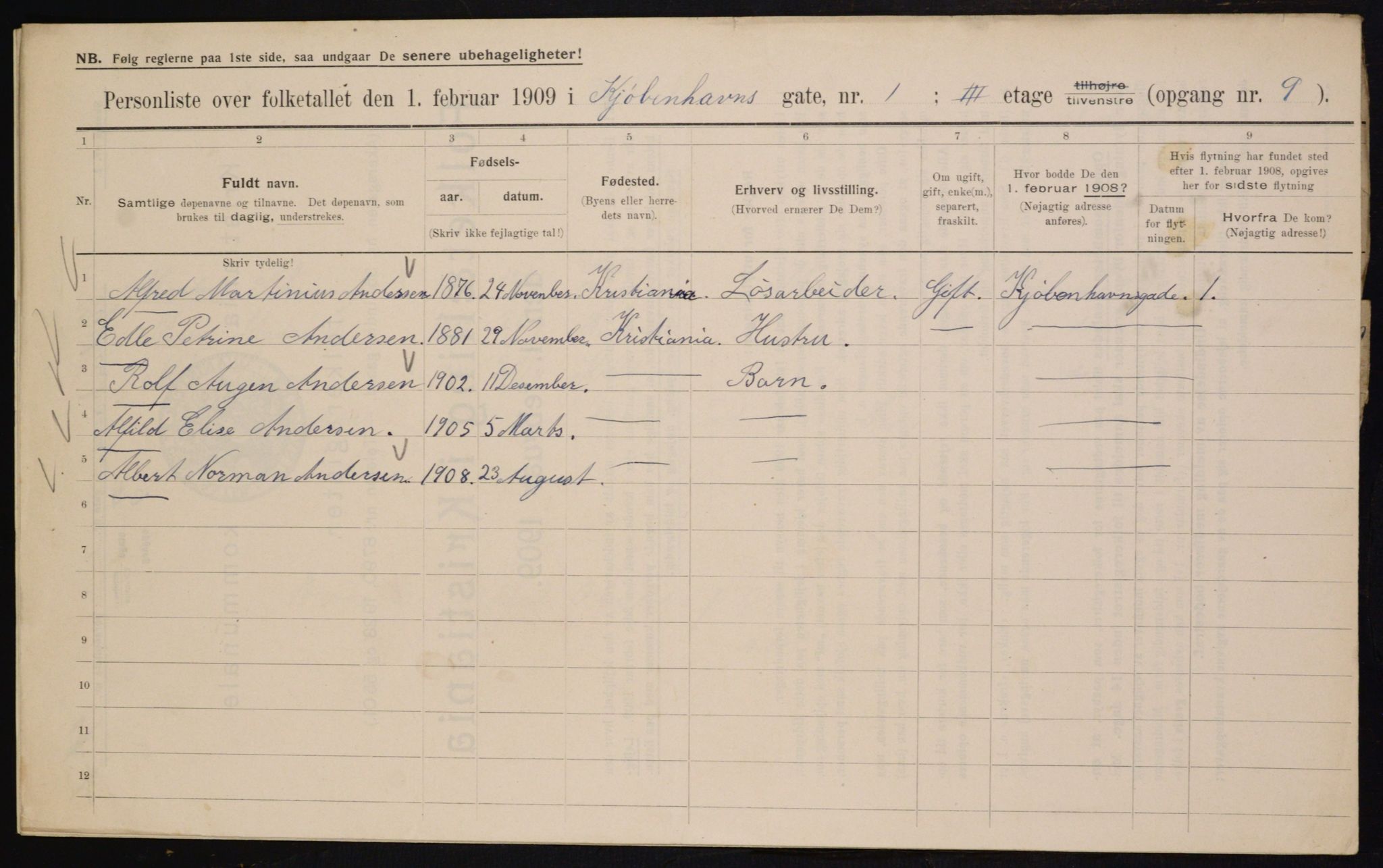 OBA, Municipal Census 1909 for Kristiania, 1909, p. 46949