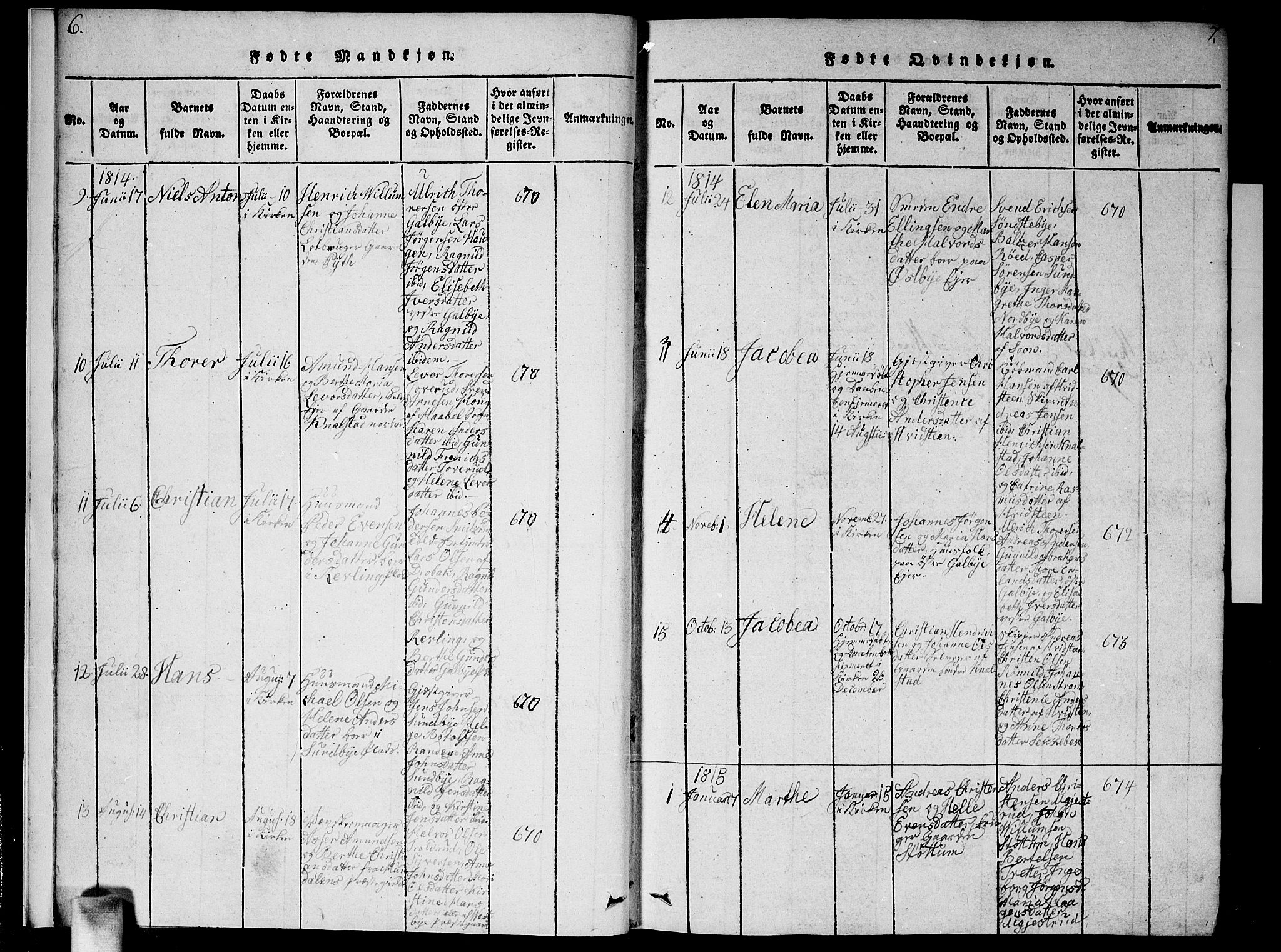 Vestby prestekontor Kirkebøker, SAO/A-10893/F/Fa/L0005: Parish register (official) no. I 5, 1814-1827, p. 6-7