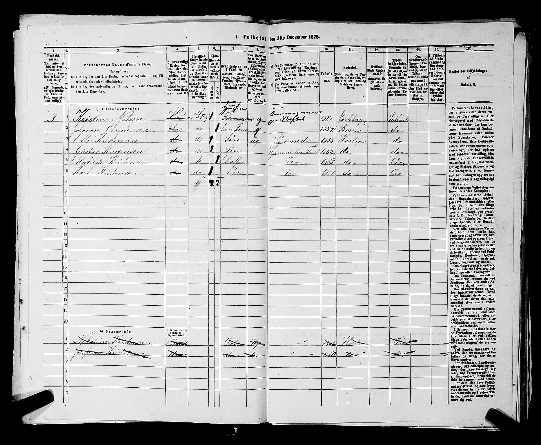 SAKO, 1875 census for 0703P Horten, 1875, p. 899