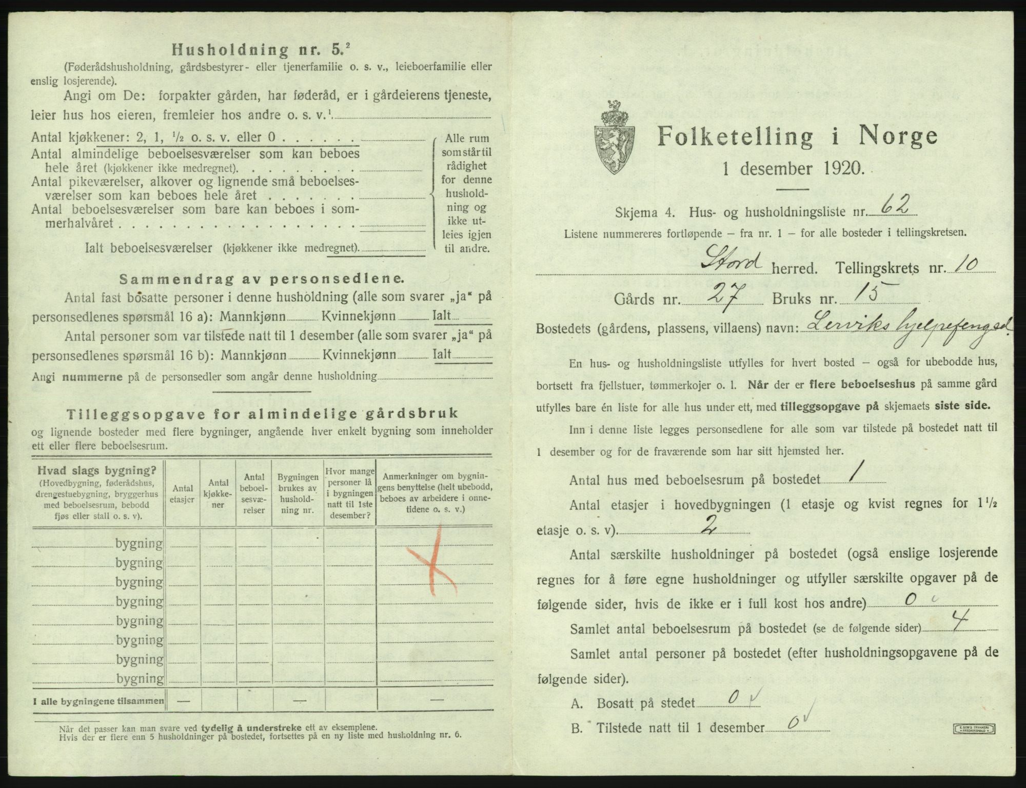 SAB, 1920 census for Stord, 1920, p. 758