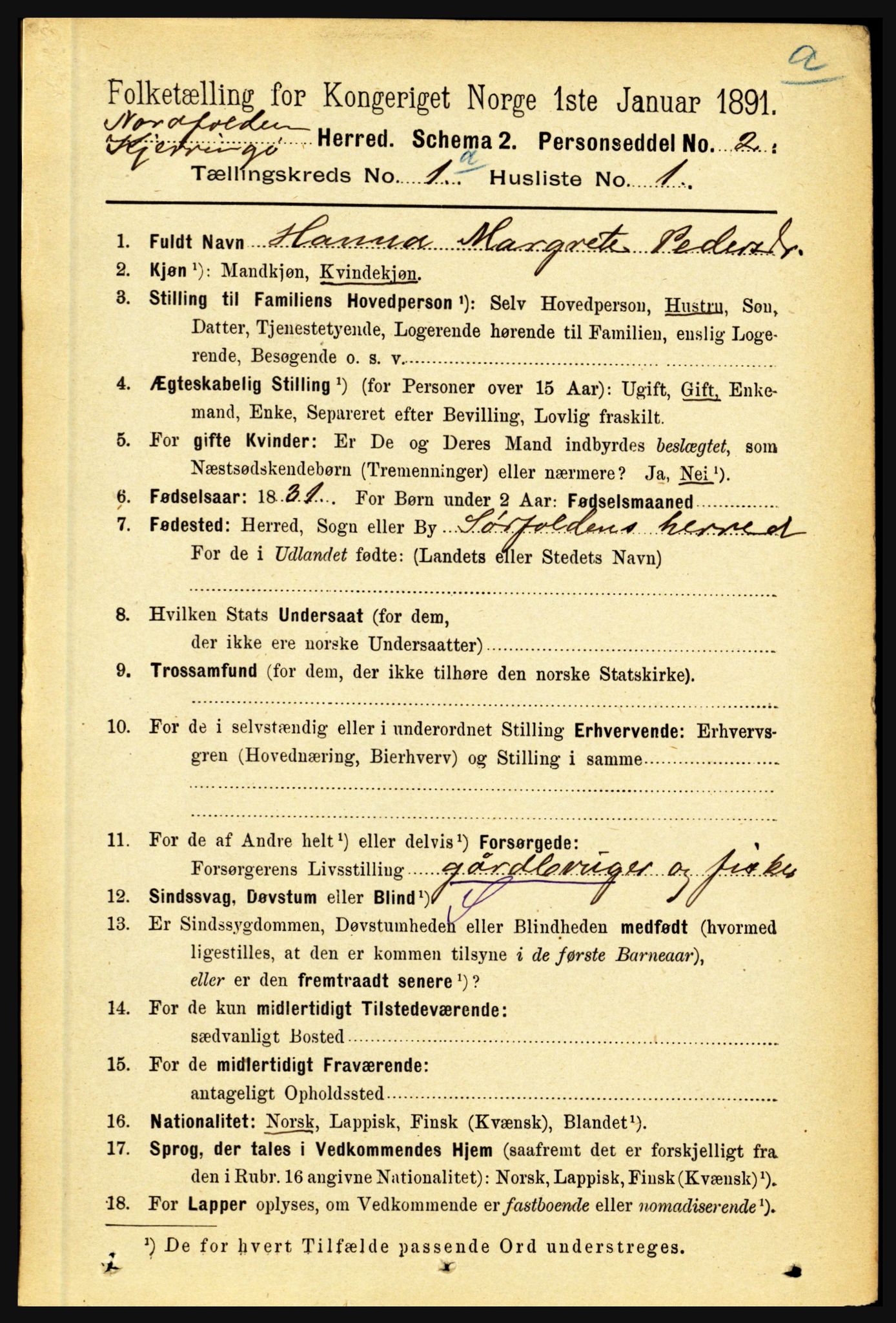 RA, 1891 census for 1846 Nordfold-Kjerringøy, 1891, p. 77