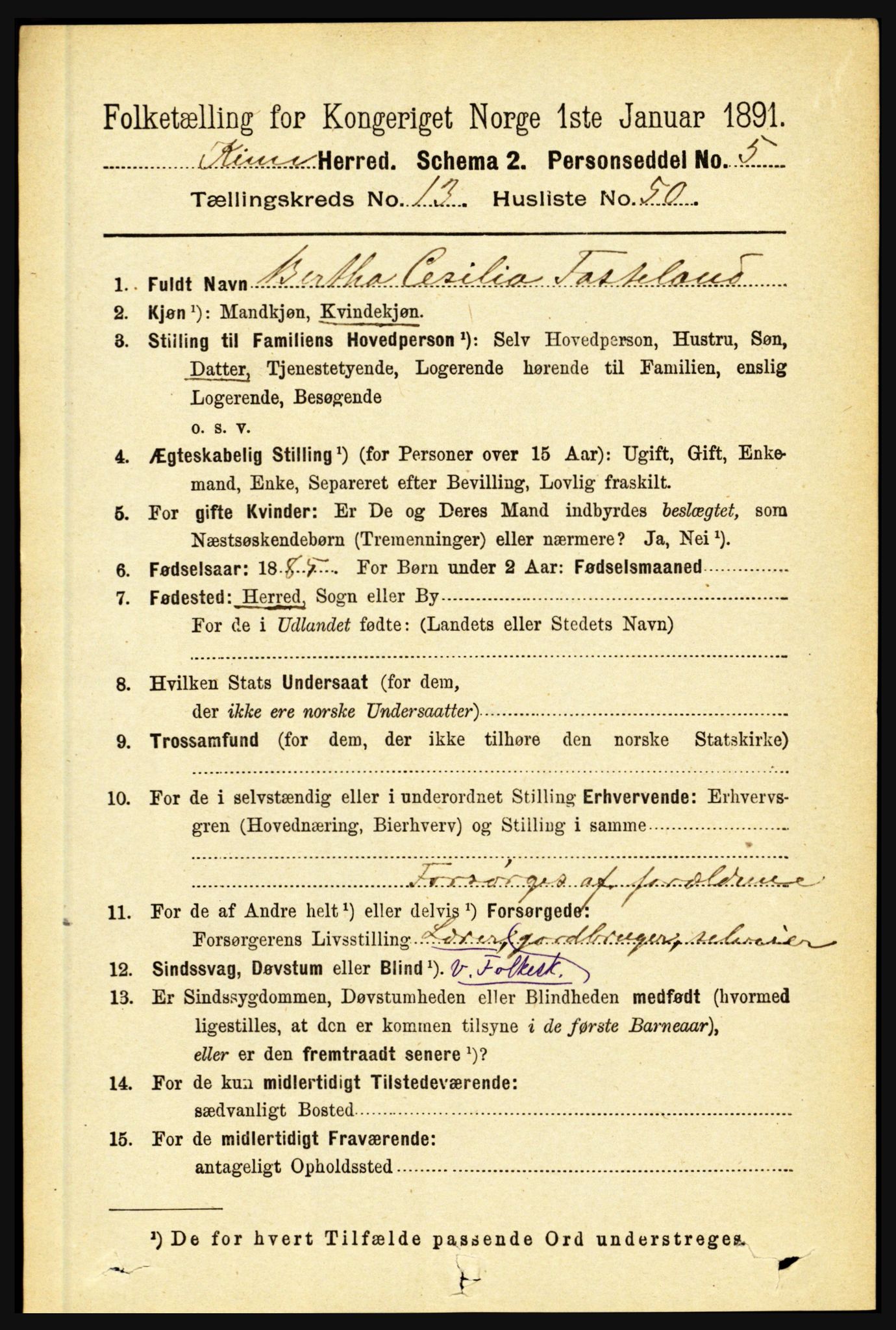 RA, 1891 census for 1437 Kinn, 1891, p. 5403