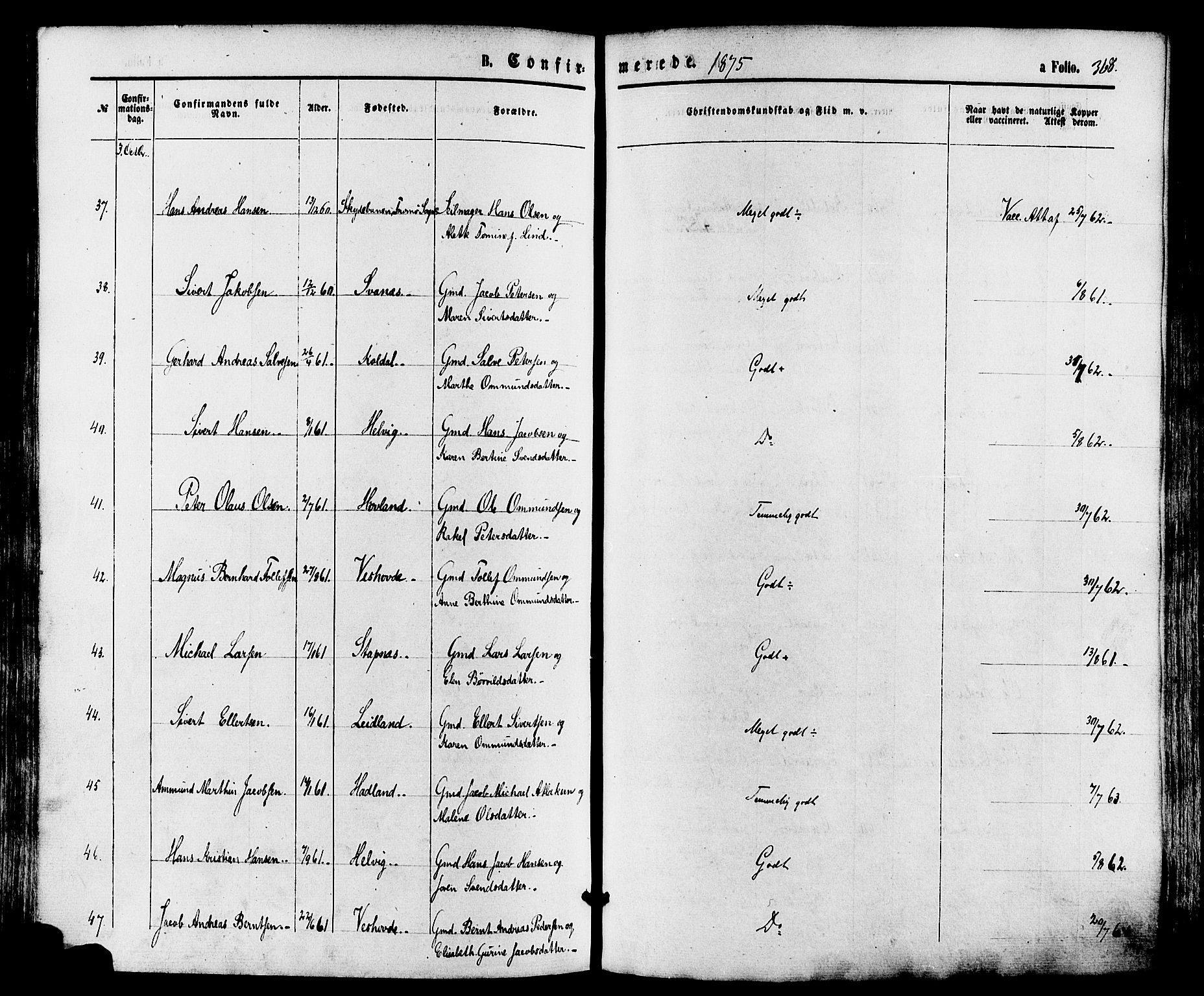 Eigersund sokneprestkontor, SAST/A-101807/S08/L0014: Parish register (official) no. A 13, 1866-1878, p. 368