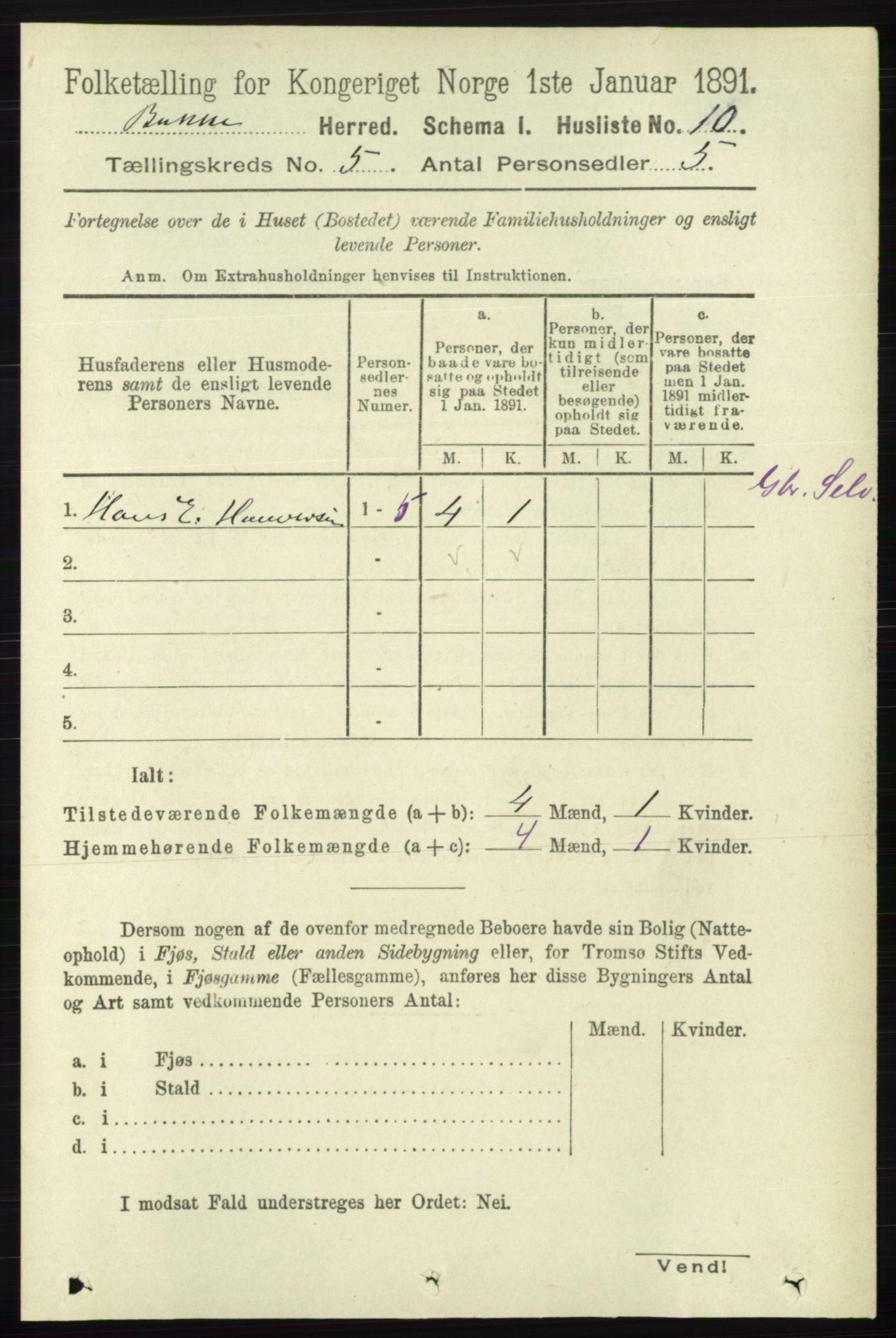 RA, 1891 census for 1045 Bakke, 1891, p. 1072