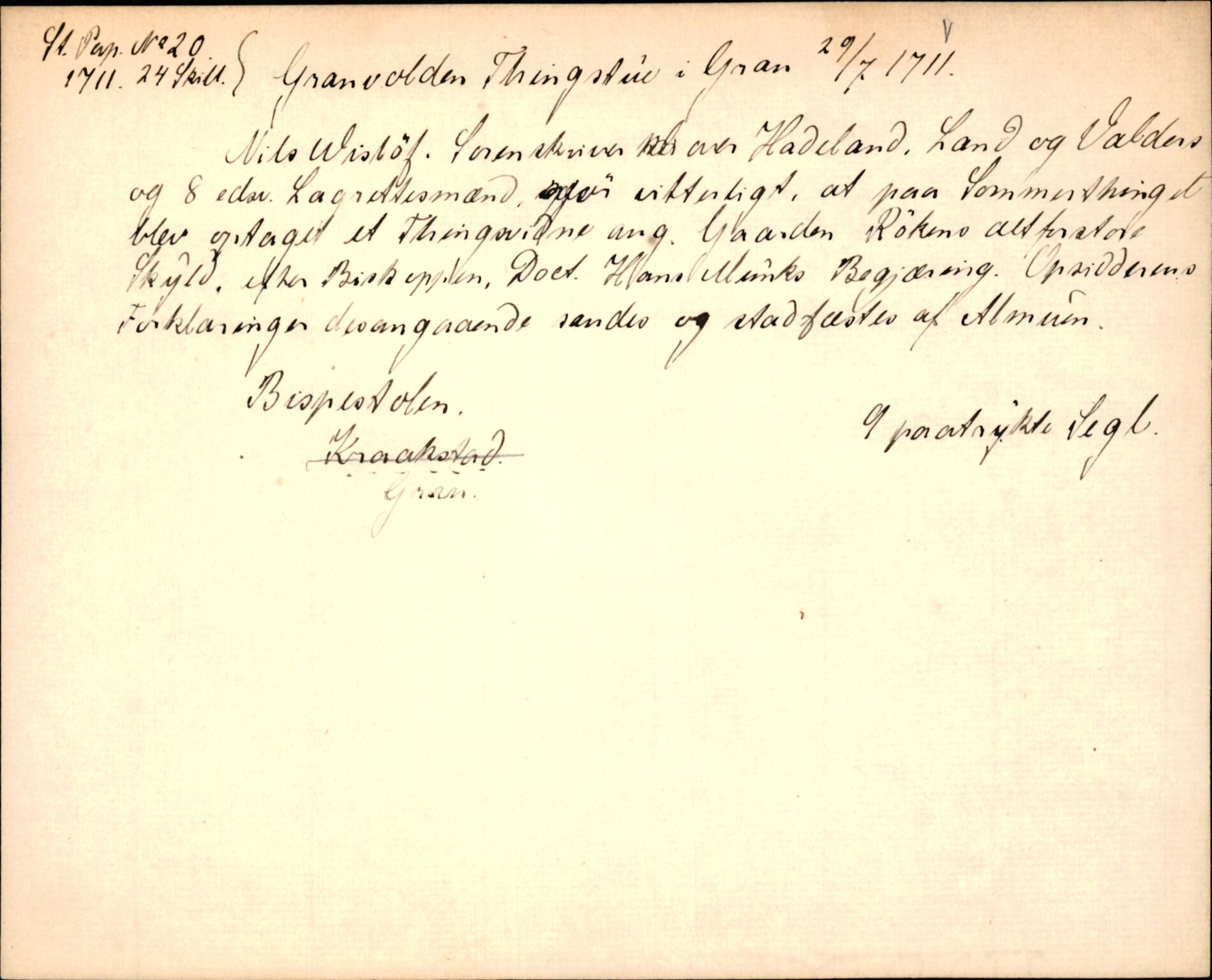 Riksarkivets diplomsamling, AV/RA-EA-5965/F35/F35k/L0002: Regestsedler: Prestearkiver fra Hedmark, Oppland, Buskerud og Vestfold, p. 85