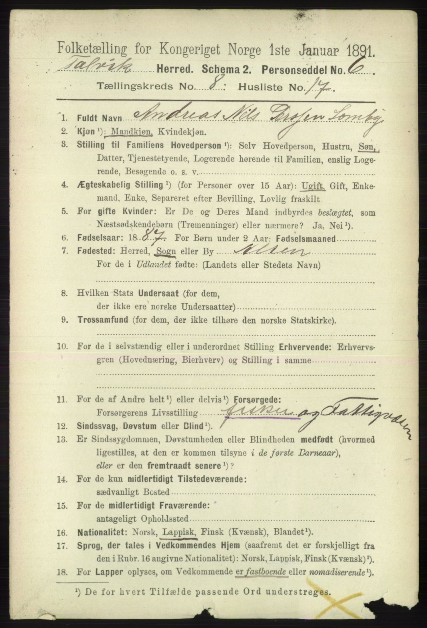 RA, 1891 census for 2013 Talvik, 1891, p. 2140