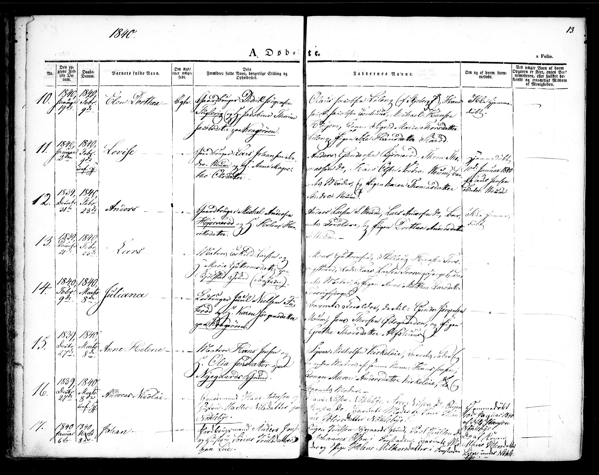 Glemmen prestekontor Kirkebøker, AV/SAO-A-10908/F/Fa/L0005: Parish register (official) no. 5, 1838-1852, p. 13