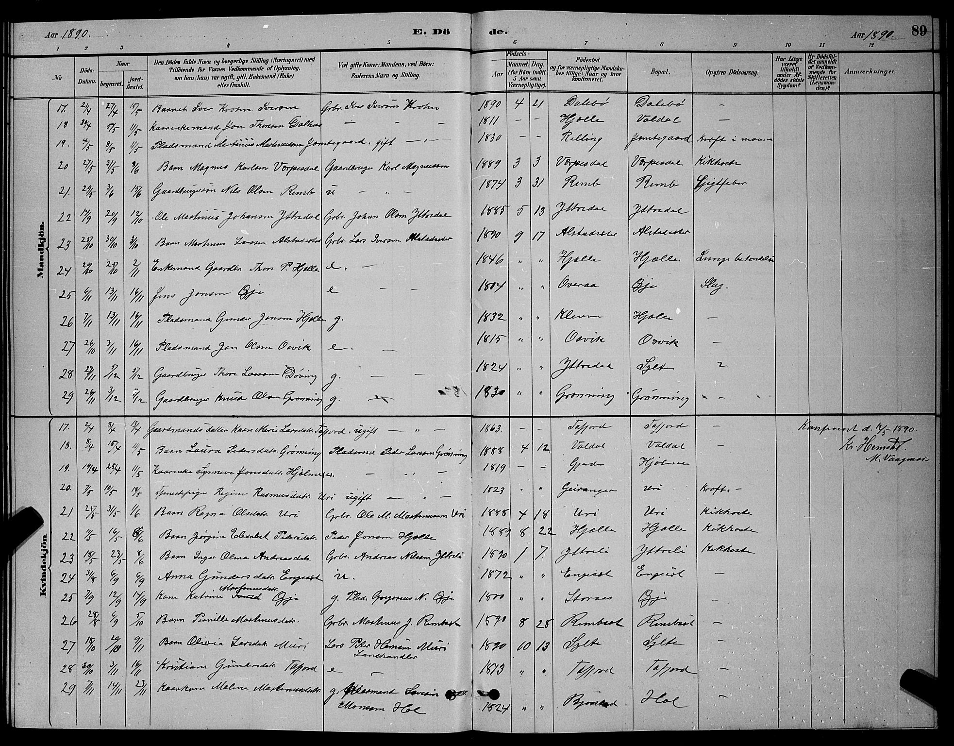 Ministerialprotokoller, klokkerbøker og fødselsregistre - Møre og Romsdal, AV/SAT-A-1454/519/L0263: Parish register (copy) no. 519C04, 1885-1892, p. 89