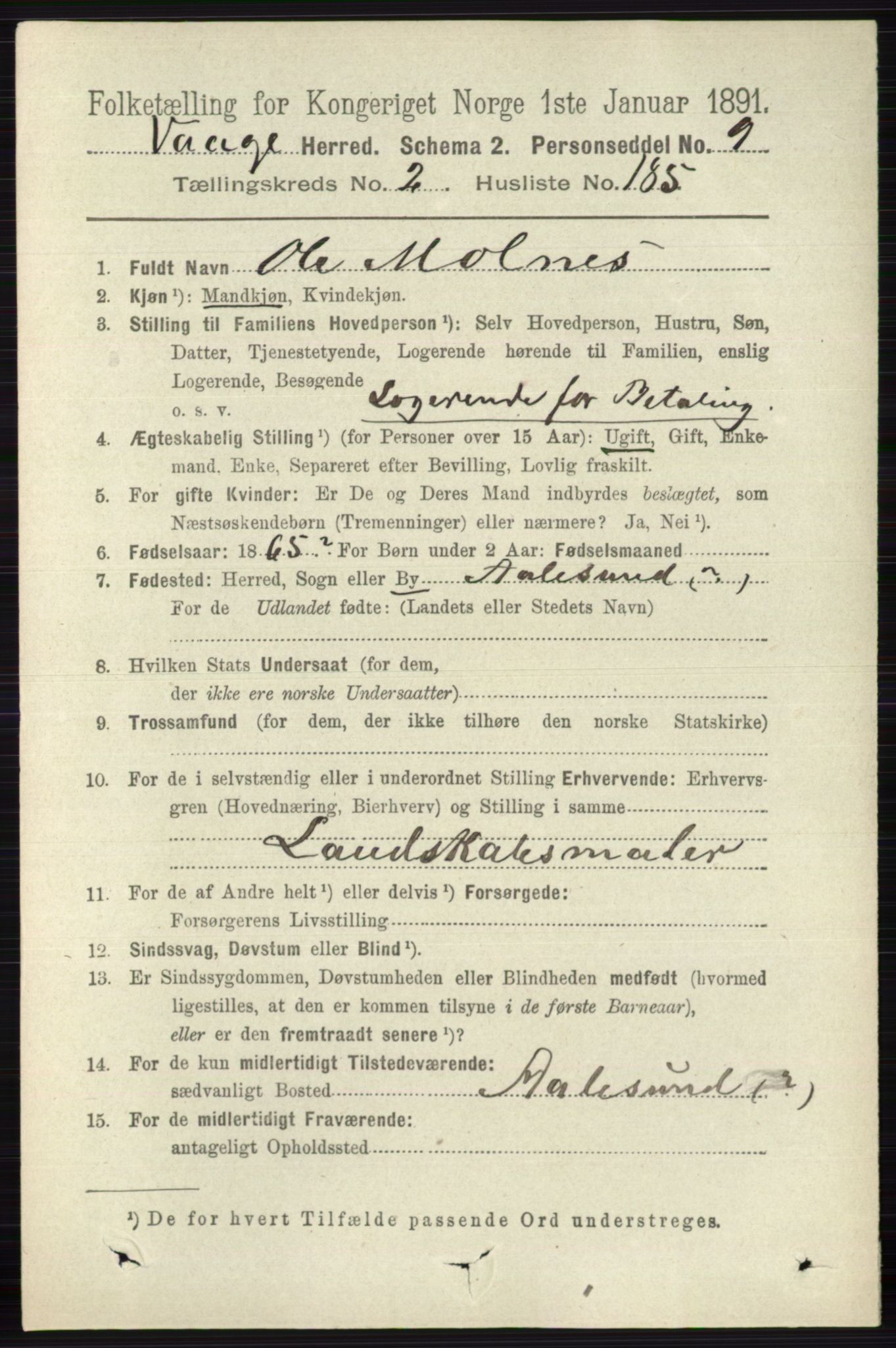 RA, 1891 census for 0515 Vågå, 1891, p. 2237