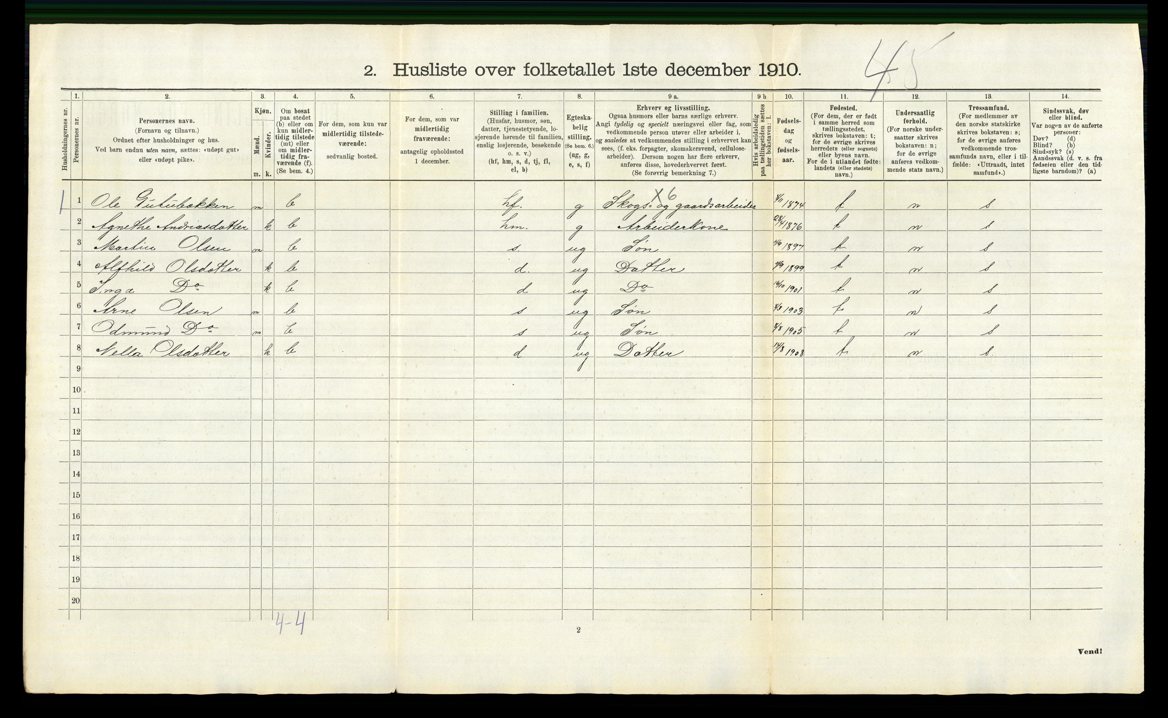 RA, 1910 census for Fåberg, 1910, p. 65