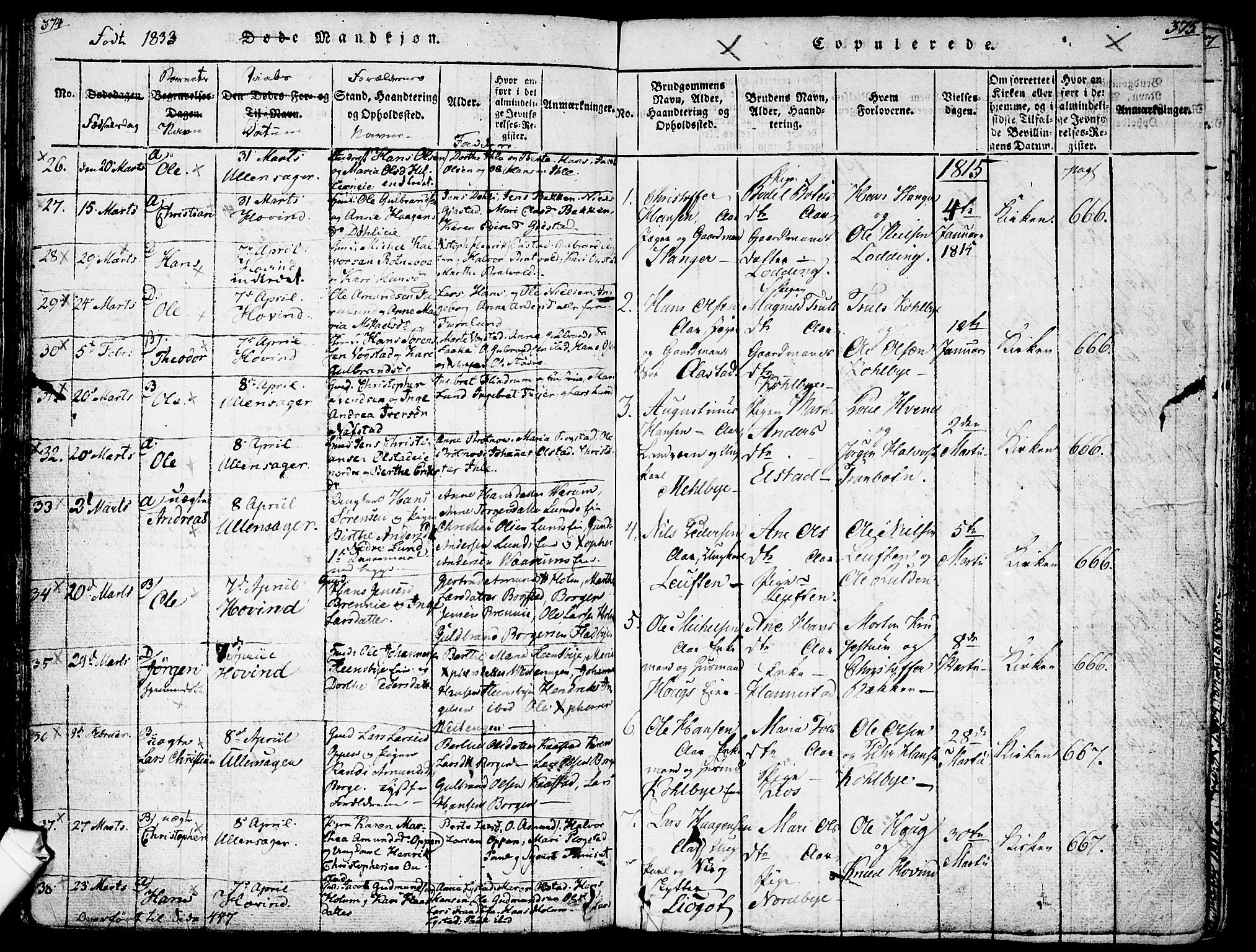 Ullensaker prestekontor Kirkebøker, SAO/A-10236a/F/Fa/L0013: Parish register (official) no. I 13, 1815-1835, p. 374