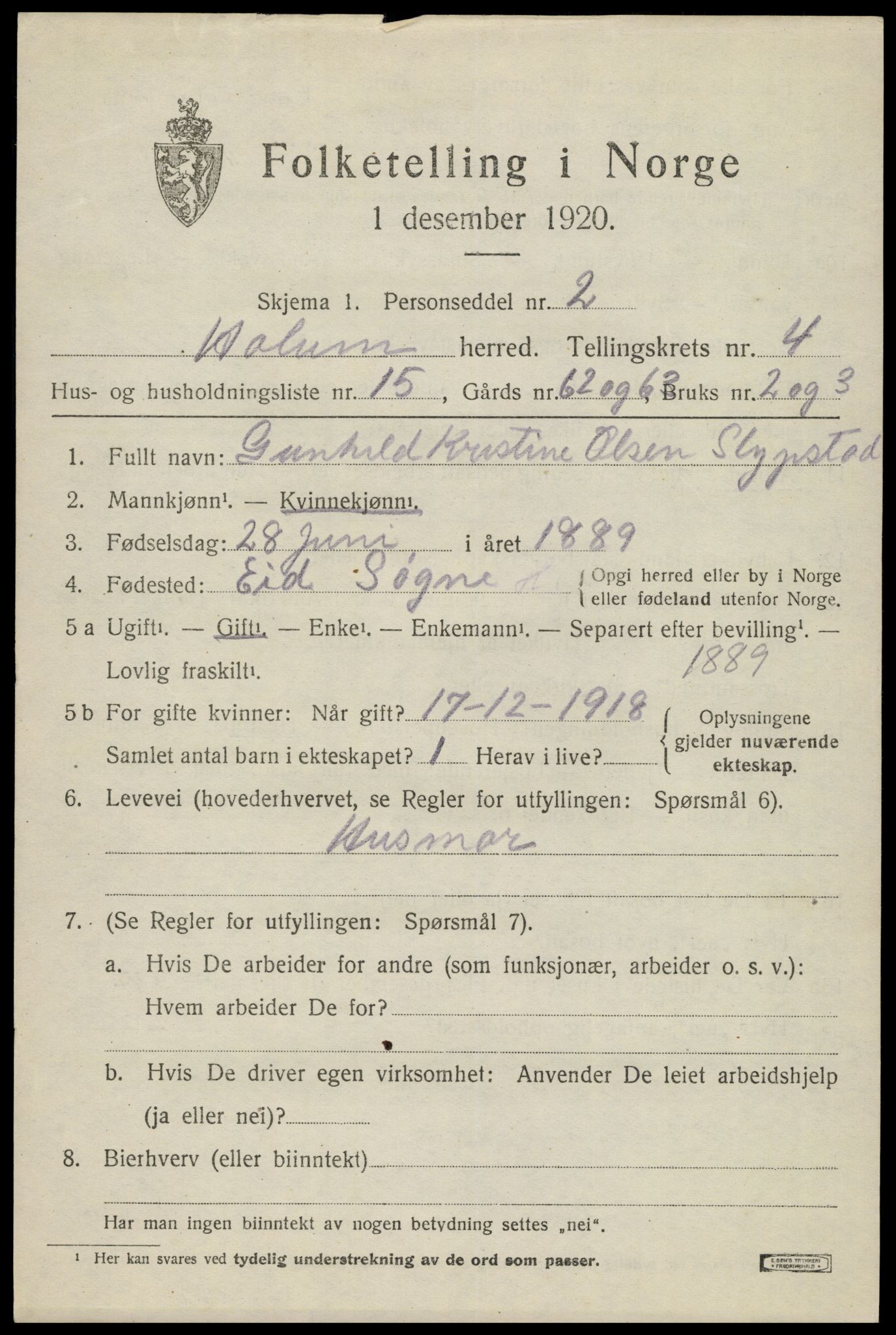 SAK, 1920 census for Holum, 1920, p. 2081