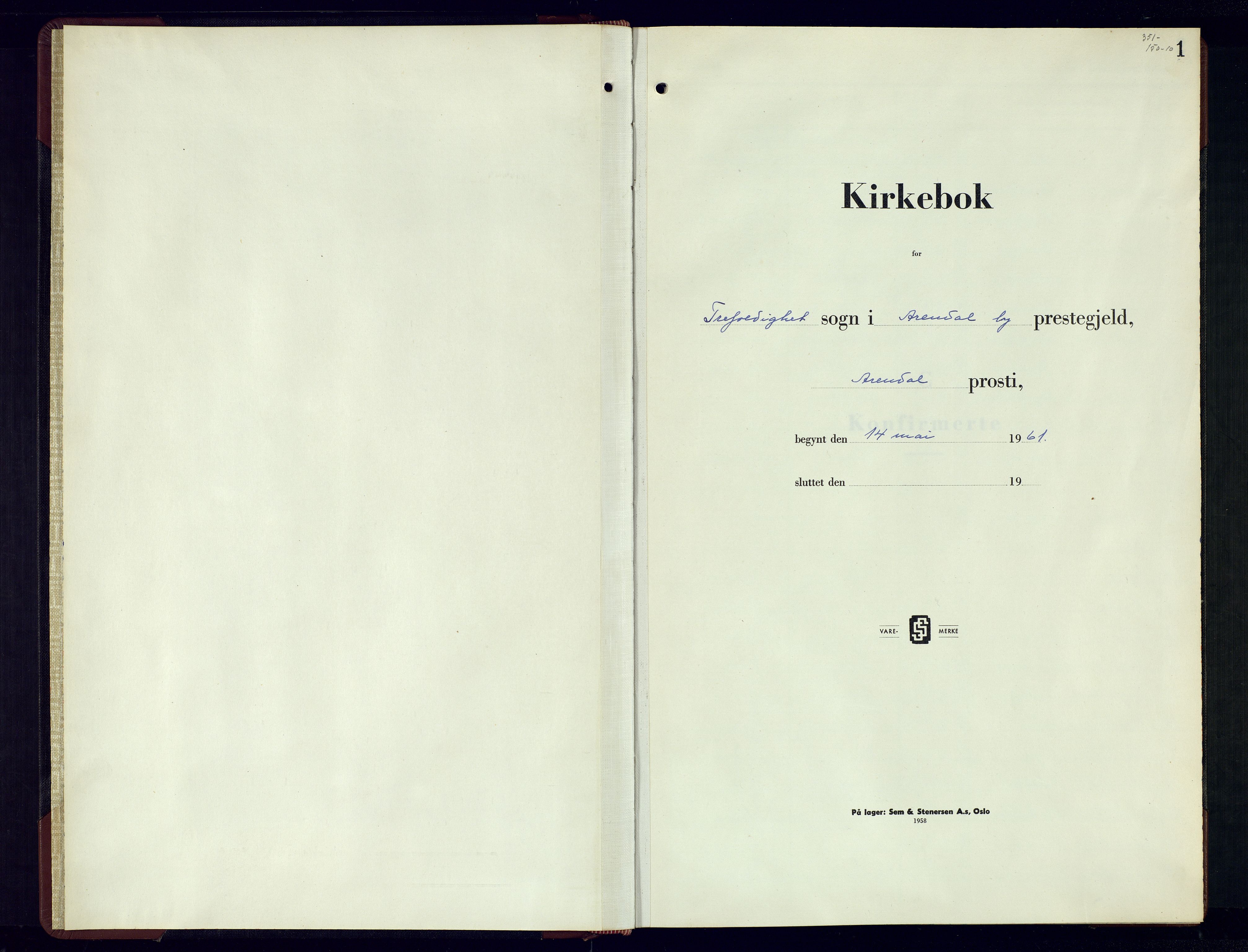 Arendal sokneprestkontor, Trefoldighet, SAK/1111-0040/F/Fb/L0012: Parish register (copy) no. B-12, 1961-1968, p. 1