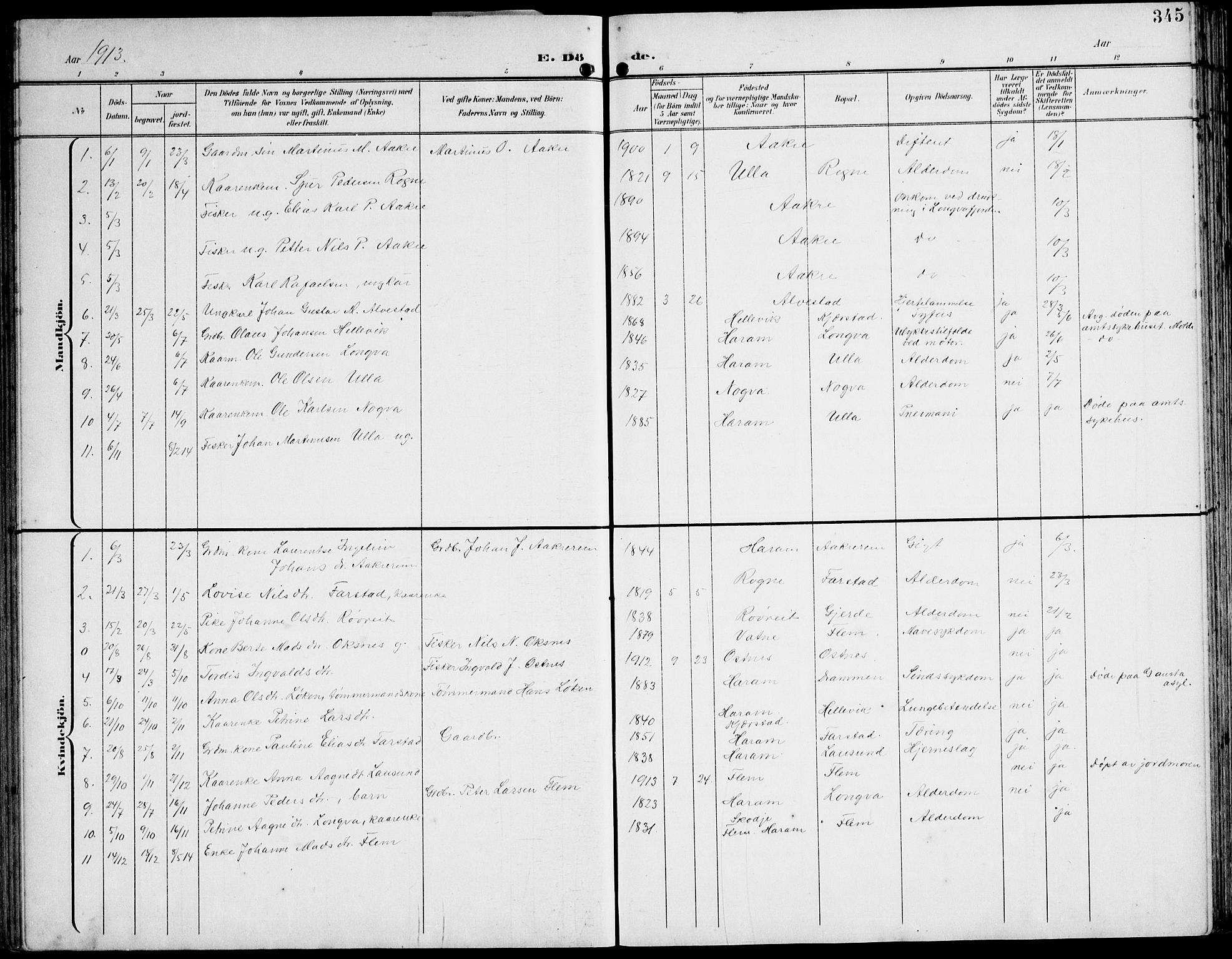 Ministerialprotokoller, klokkerbøker og fødselsregistre - Møre og Romsdal, AV/SAT-A-1454/536/L0511: Parish register (copy) no. 536C06, 1899-1944, p. 345