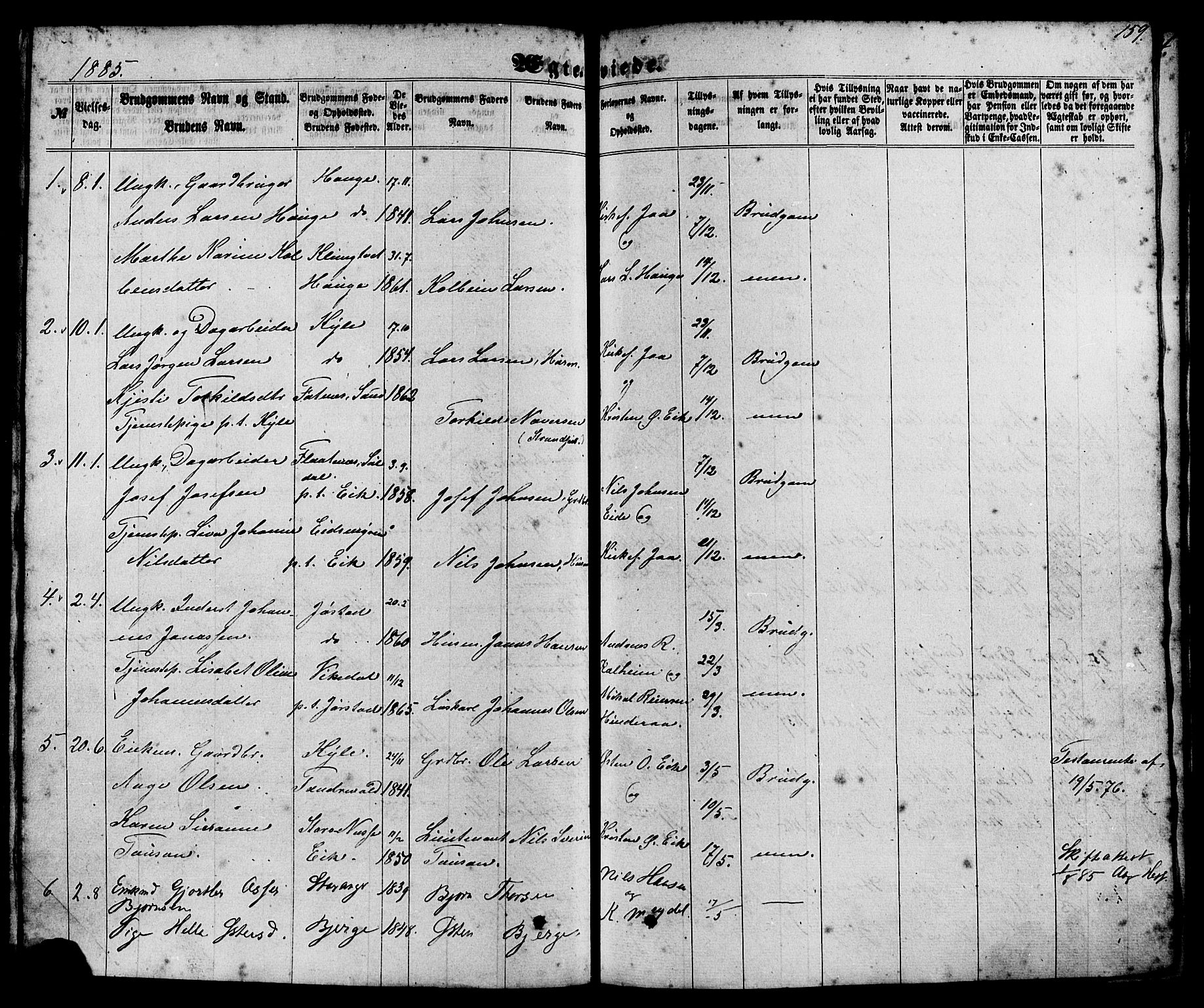 Nedstrand sokneprestkontor, AV/SAST-A-101841/01/IV: Parish register (official) no. A 10, 1861-1887, p. 159