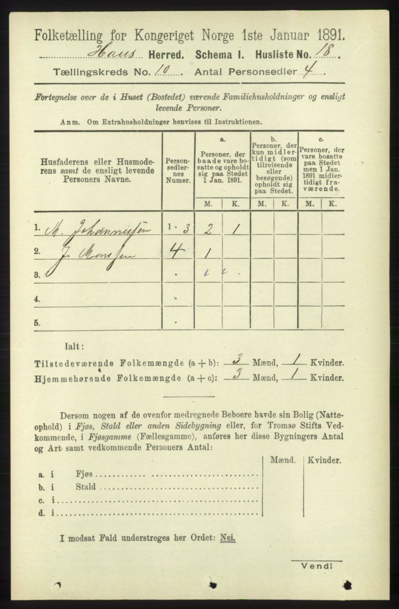 RA, 1891 census for 1250 Haus, 1891, p. 4100