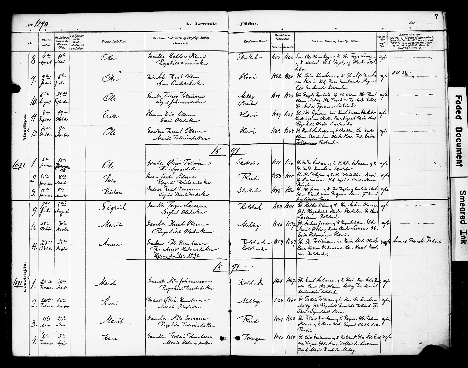 Øystre Slidre prestekontor, SAH/PREST-138/H/Ha/Haa/L0003: Parish register (official) no. 3, 1887-1910, p. 7