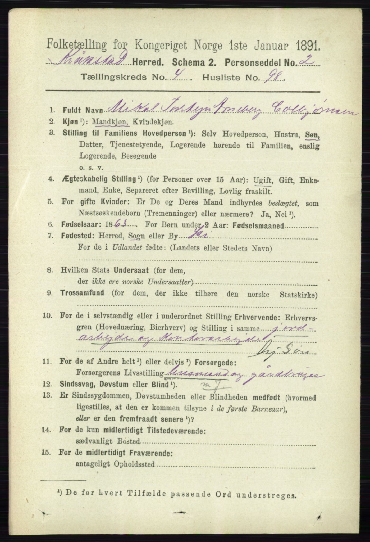 RA, 1891 census for 0212 Kråkstad, 1891, p. 2394