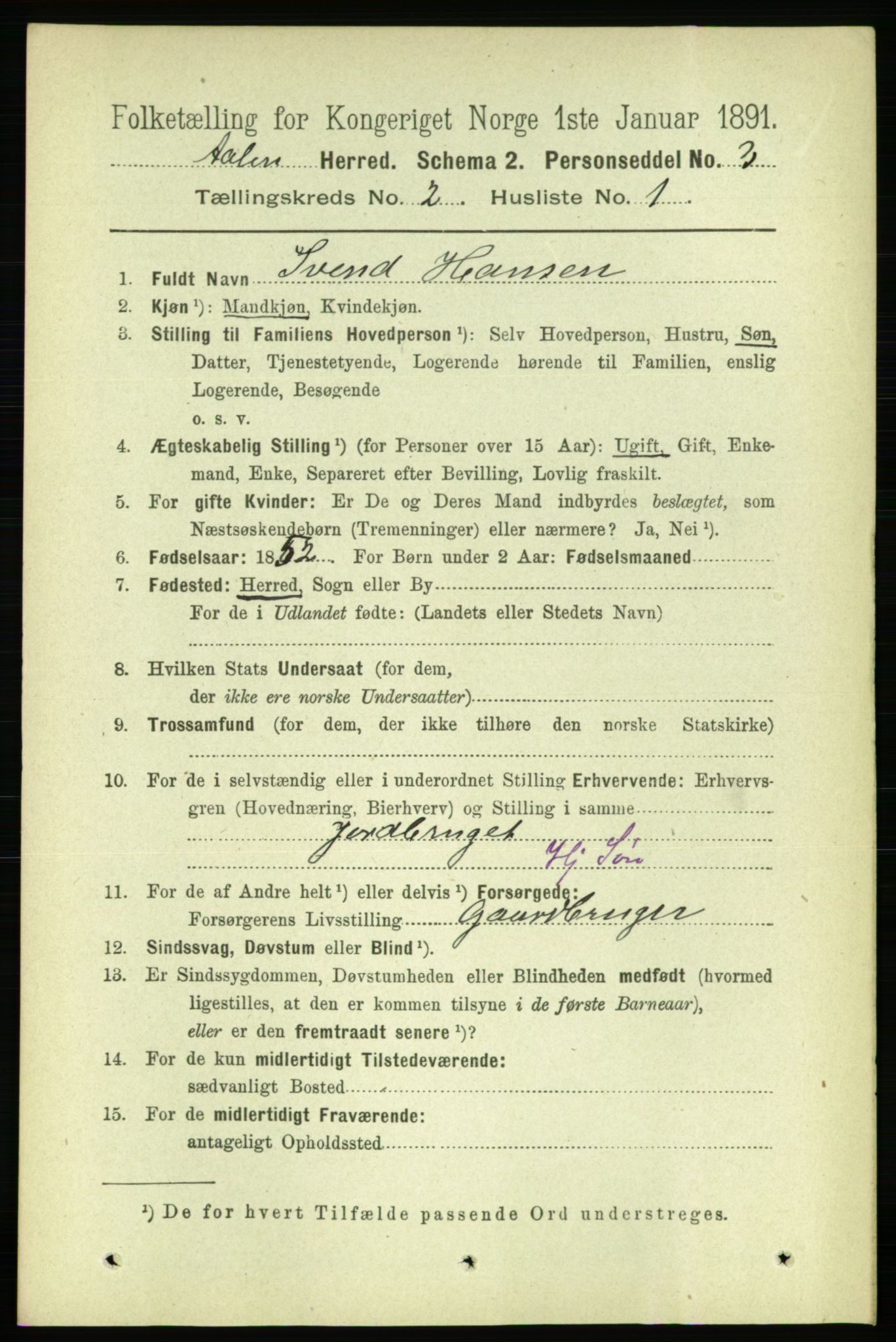 RA, 1891 census for 1644 Ålen, 1891, p. 382