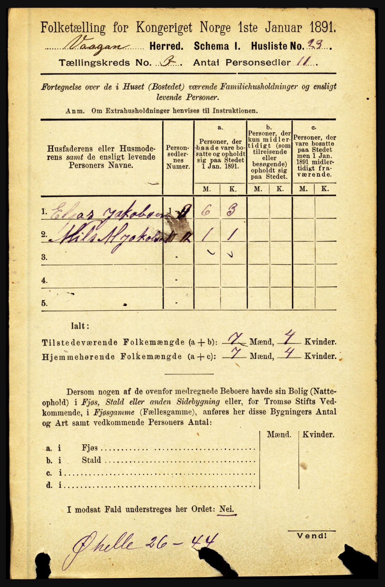 RA, 1891 census for 1865 Vågan, 1891, p. 683