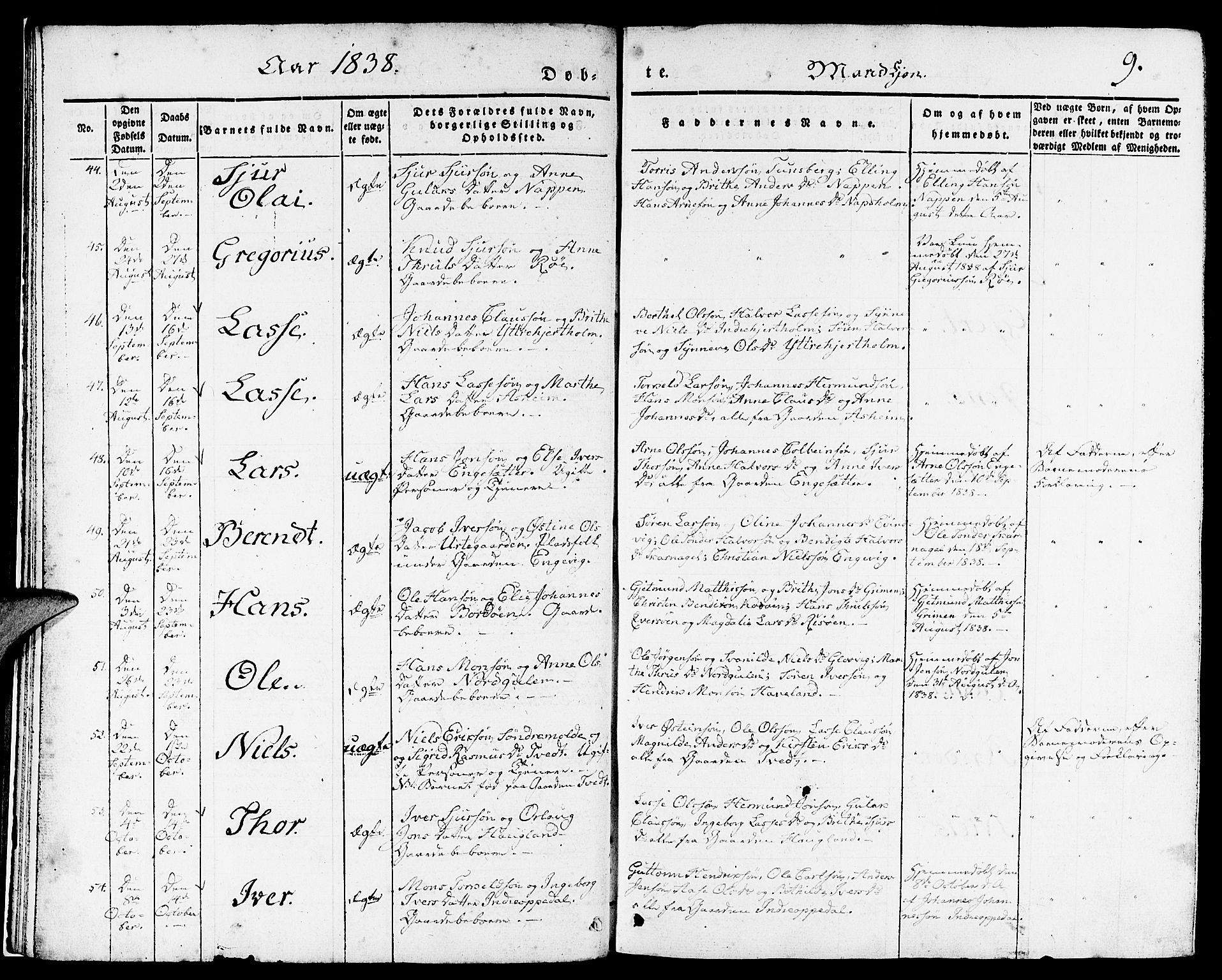 Gulen sokneprestembete, AV/SAB-A-80201/H/Haa/Haaa/L0020: Parish register (official) no. A 20, 1837-1847, p. 9