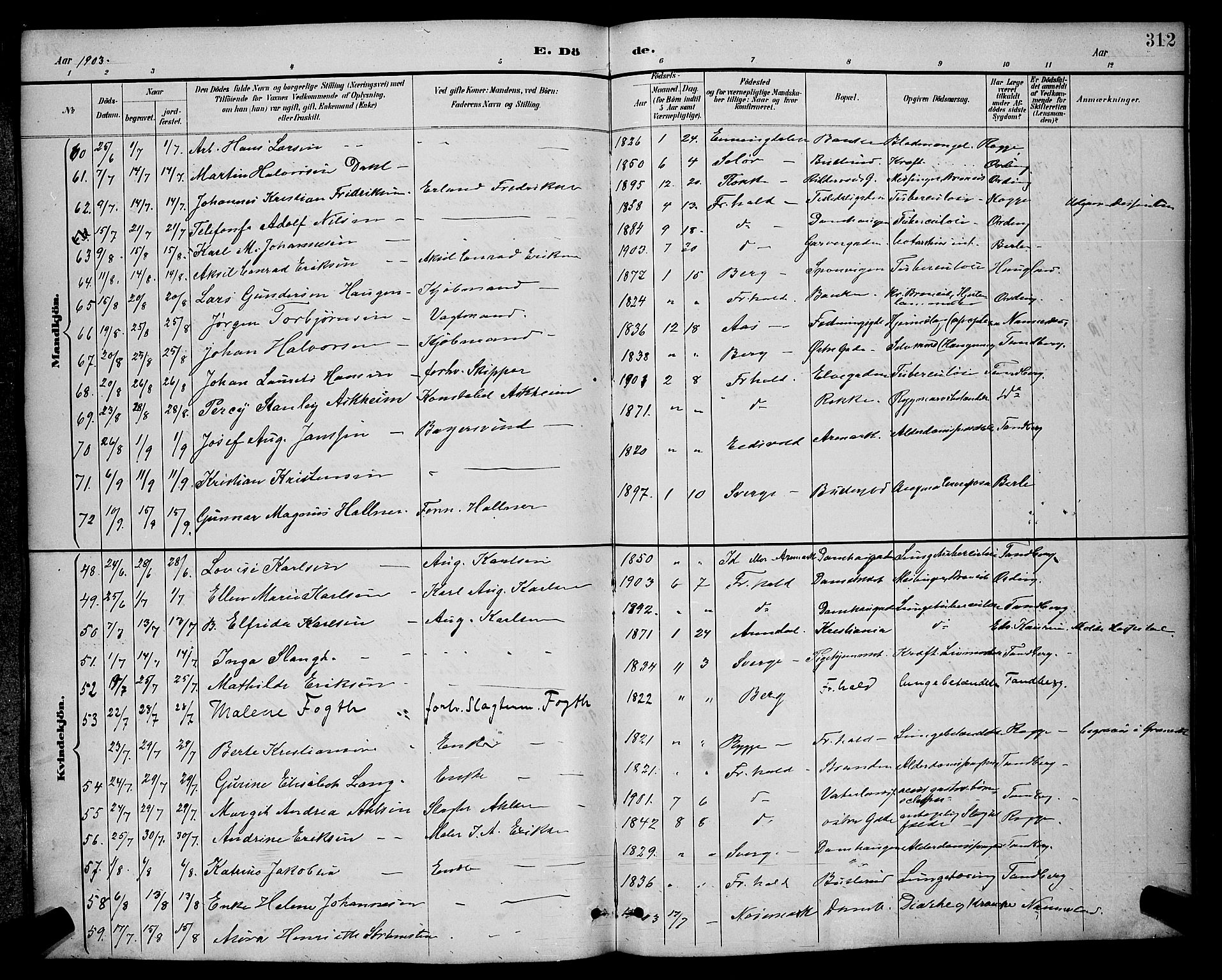 Halden prestekontor Kirkebøker, AV/SAO-A-10909/G/Ga/L0009: Parish register (copy) no. 9, 1885-1908, p. 312