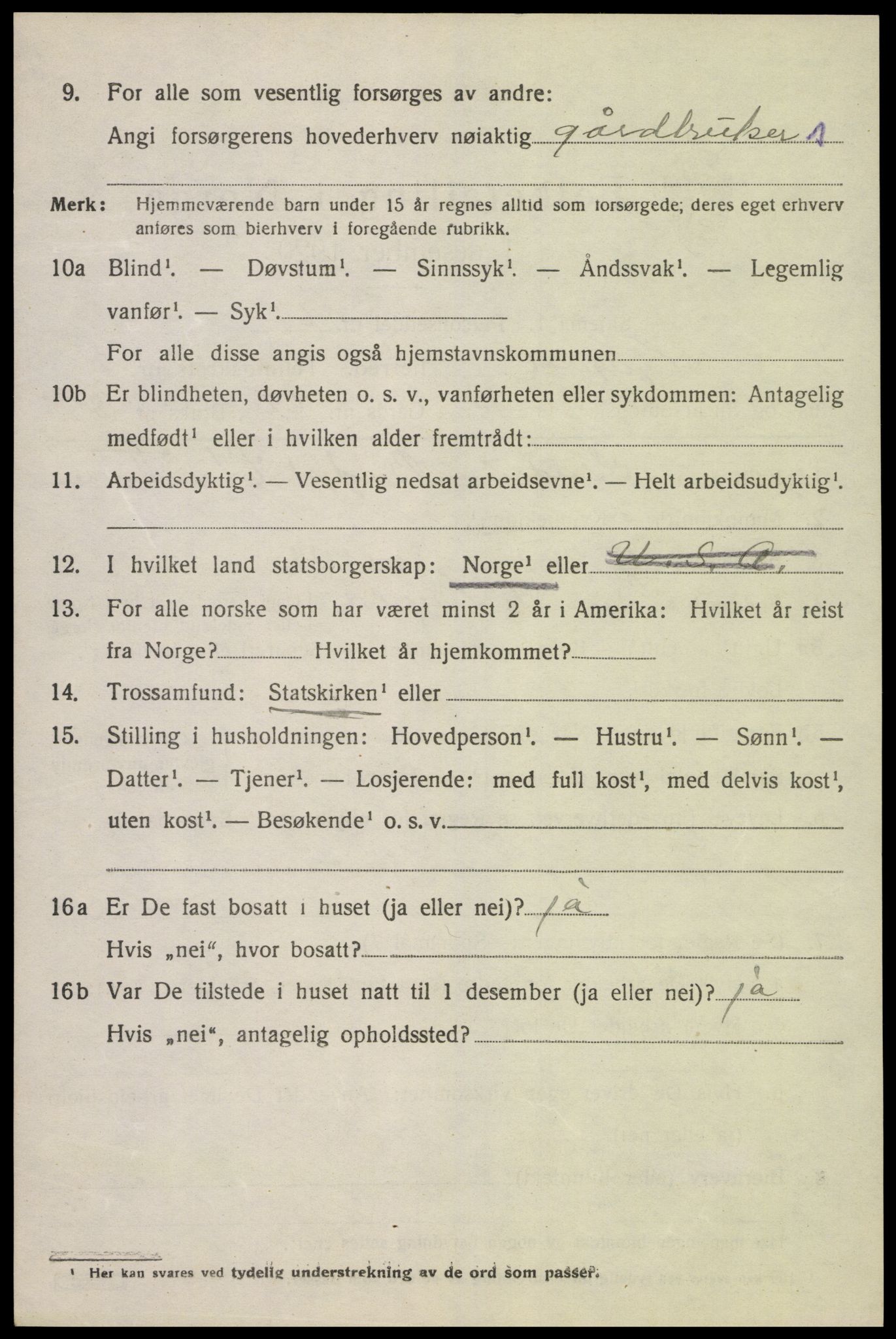 SAK, 1920 census for Lyngdal, 1920, p. 1706