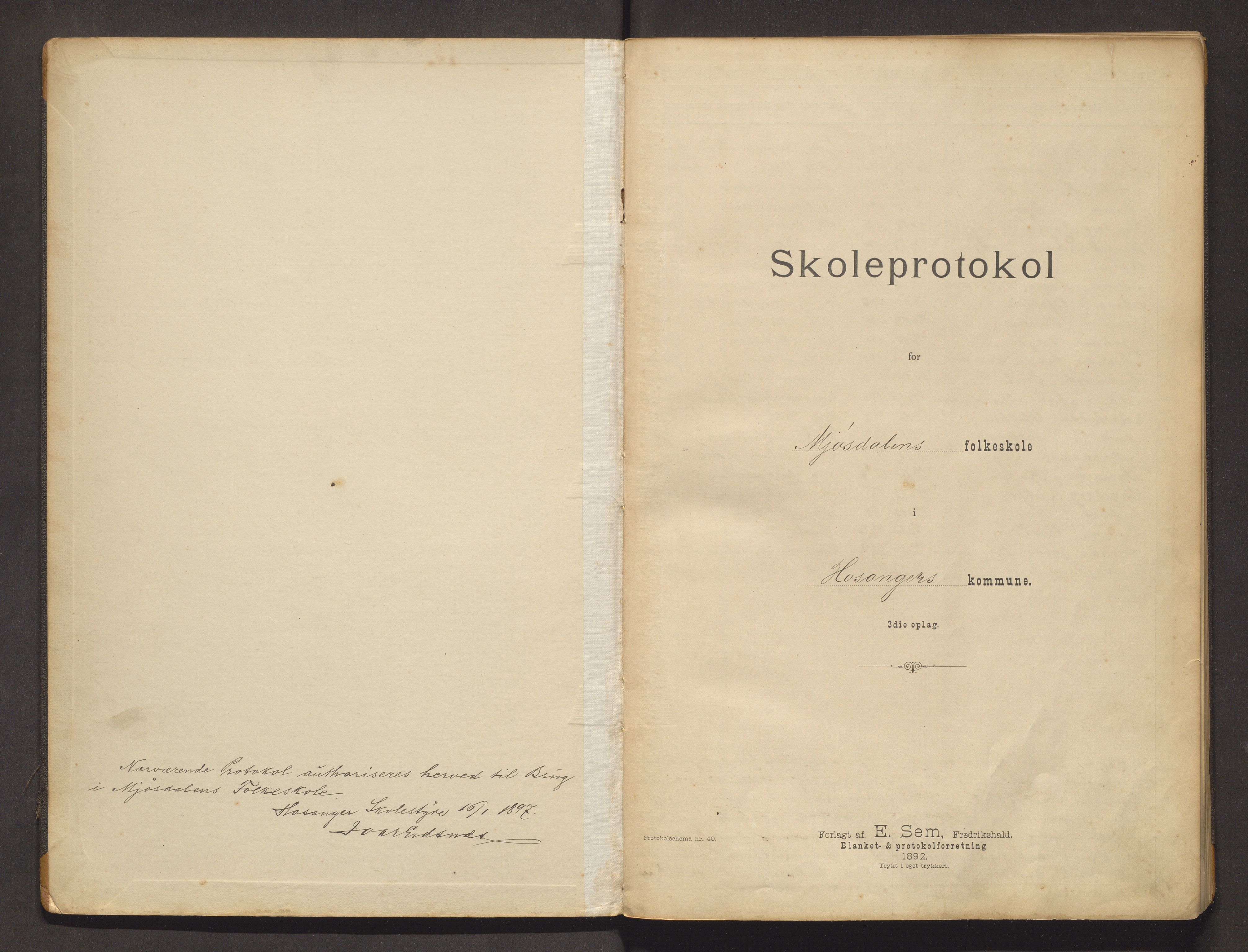 Hosanger kommune. Barneskulane, IKAH/1253a-231/F/Fa/L0028: Skuleprotokoll for Mjøsdalen skule, 1897-1907