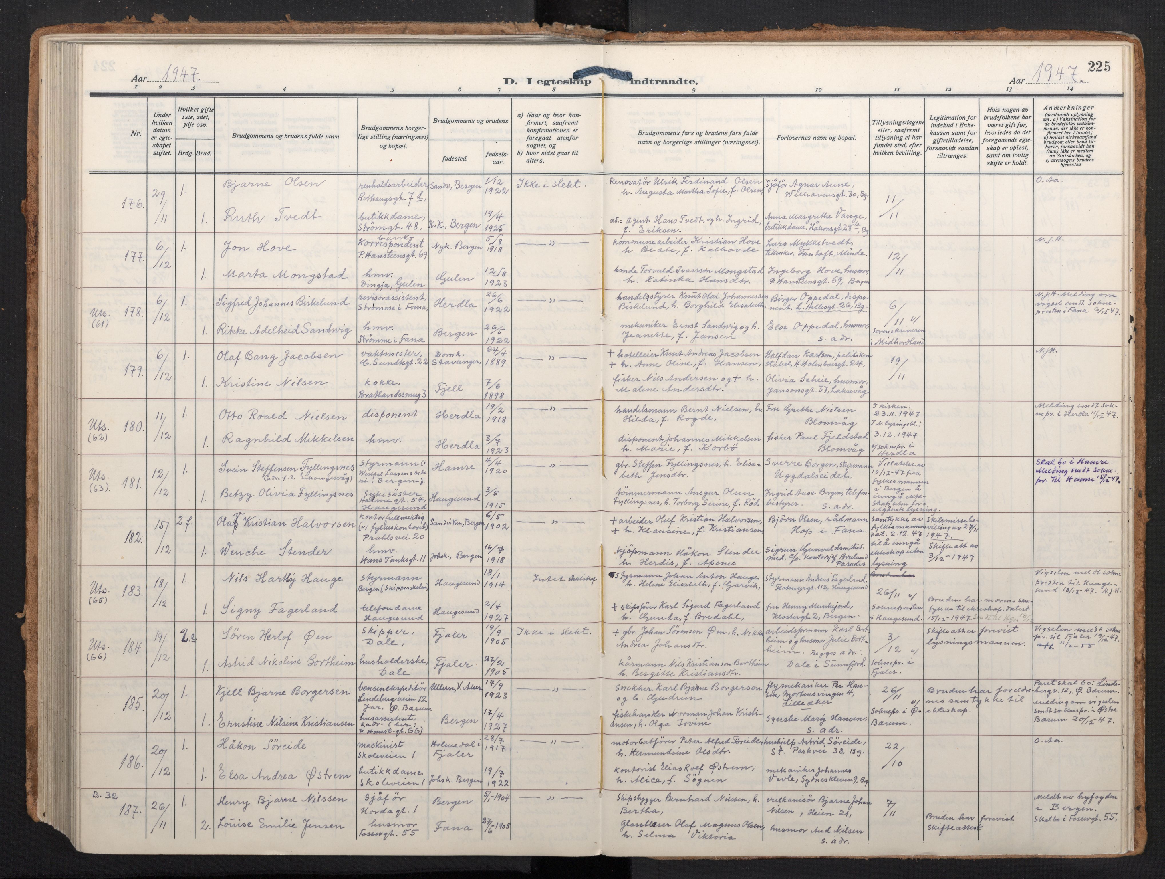 Johanneskirken sokneprestembete, AV/SAB-A-76001/H/Haa/L0014: Parish register (official) no. D 3, 1929-1949, p. 224b-225a