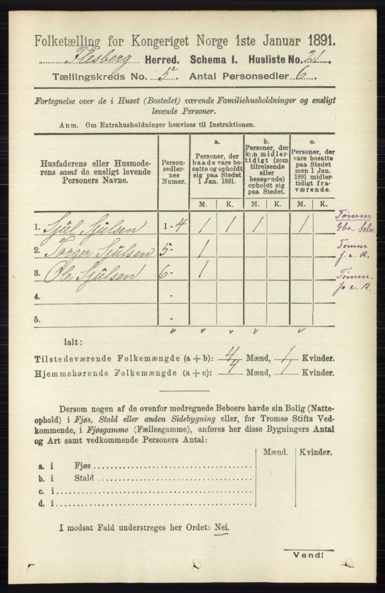 RA, 1891 census for 0631 Flesberg, 1891, p. 708