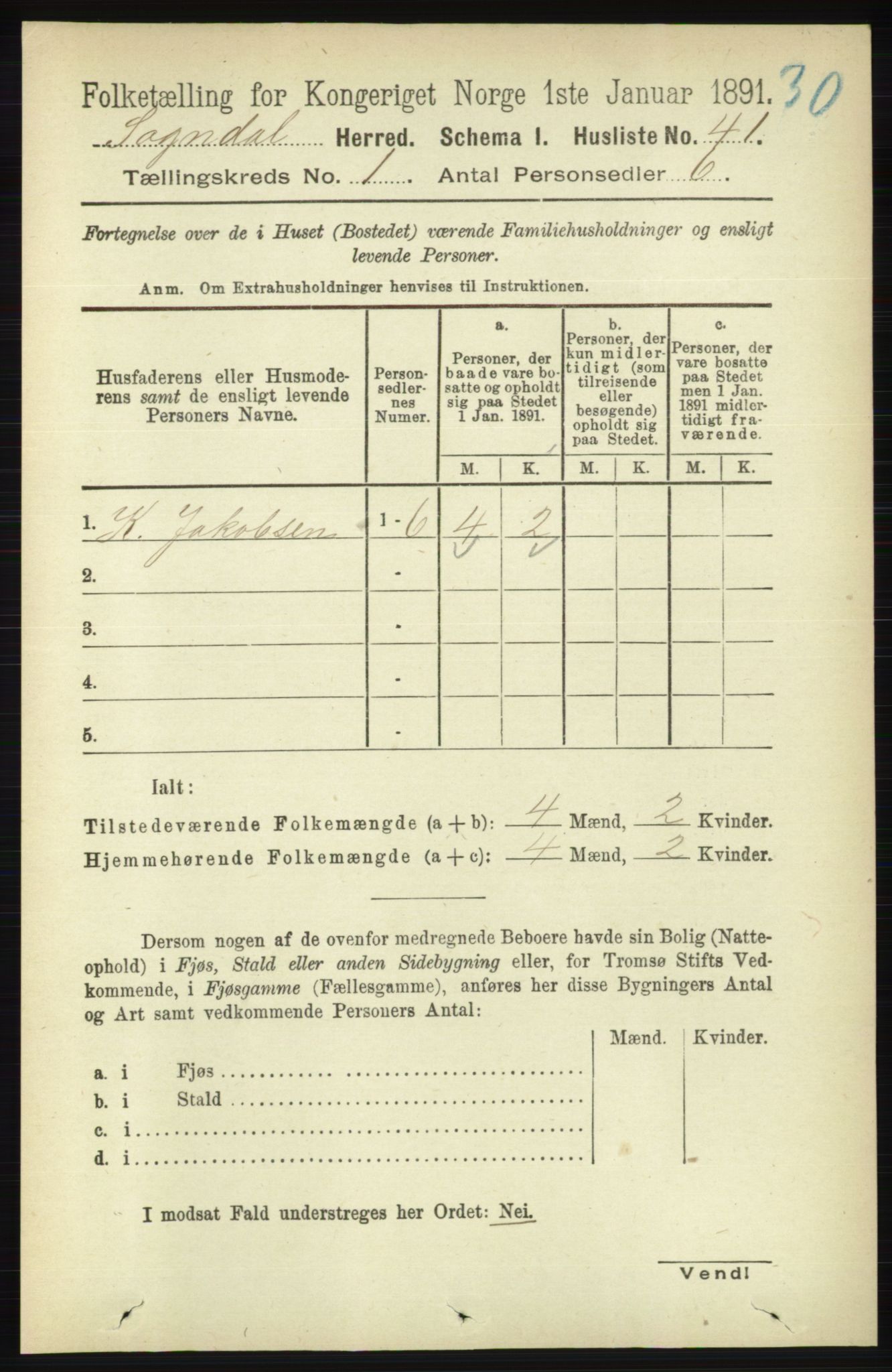 RA, 1891 census for 1111 Sokndal, 1891, p. 67