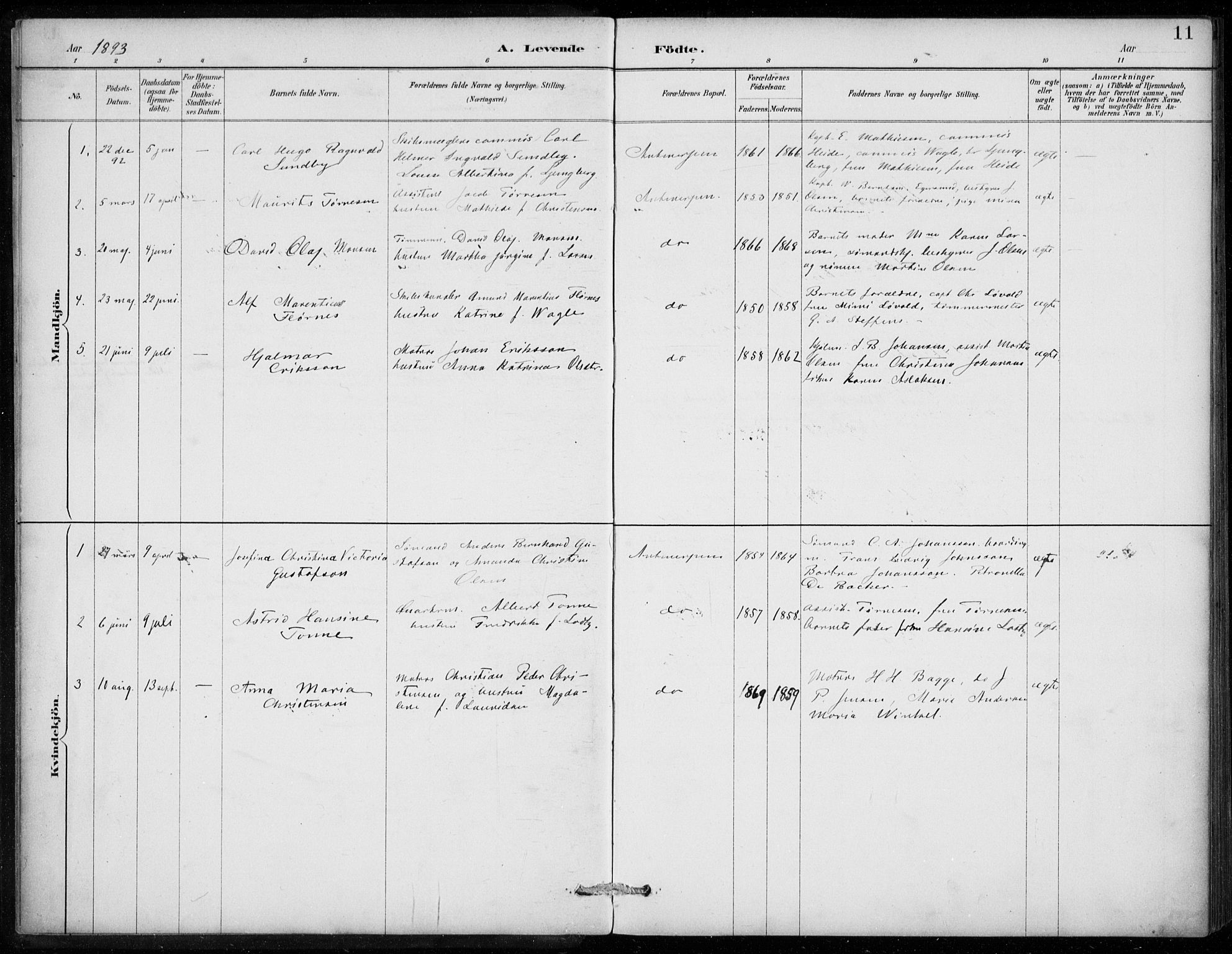 Den norske sjømannsmisjon i utlandet/Antwerpen, SAB/SAB/PA-0105/H/Ha/L0002: Parish register (official) no. A 2, 1887-1913, p. 11
