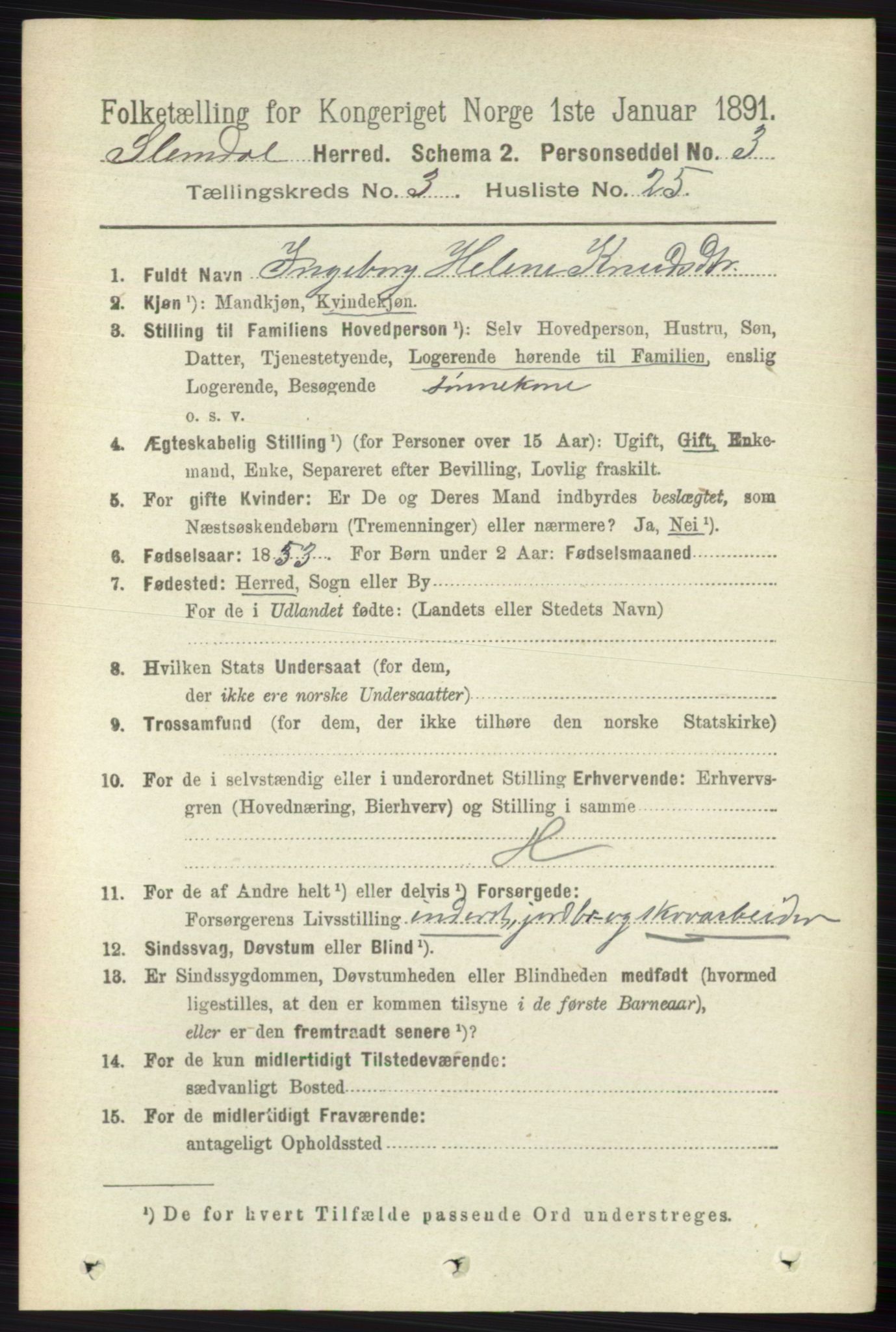 RA, 1891 census for 0811 Slemdal, 1891, p. 912